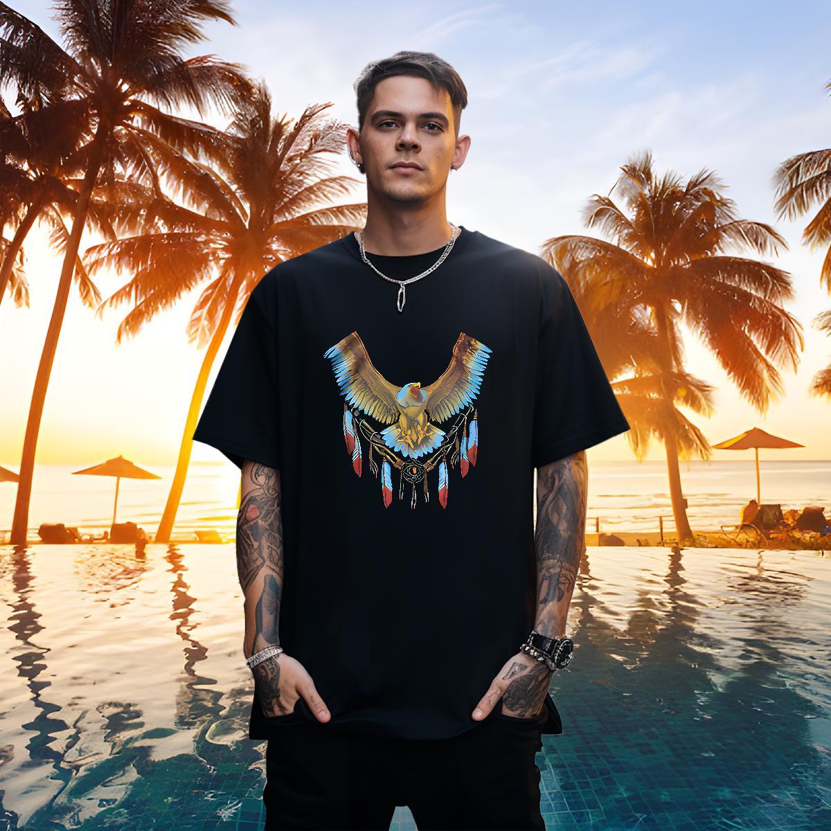 Loose Men Tees 100% Cotton 230g eagle Men T Shirts Beach O-Neck Short Sleeve Black White Customized Top Tees