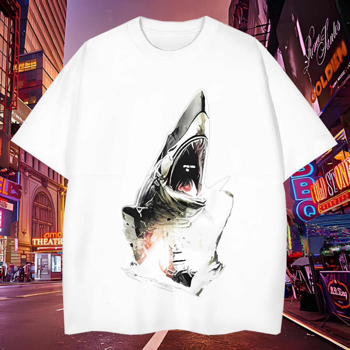 Popular Men Tops Tees 230g Pure Cotton shark T Shirt For Man Spring Summer Crew Neck Breathable DIY Wholesale Tshirts