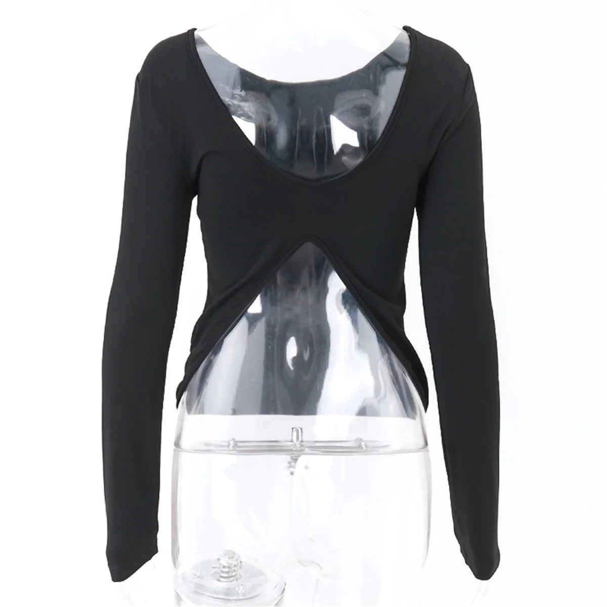 Sexy Backless Long Sleeve Crop Top Women Y2K Spring Fall Black T Shirt Gothic O Neck Skinny Casual Streetwear Bodycon Pullover 240806
