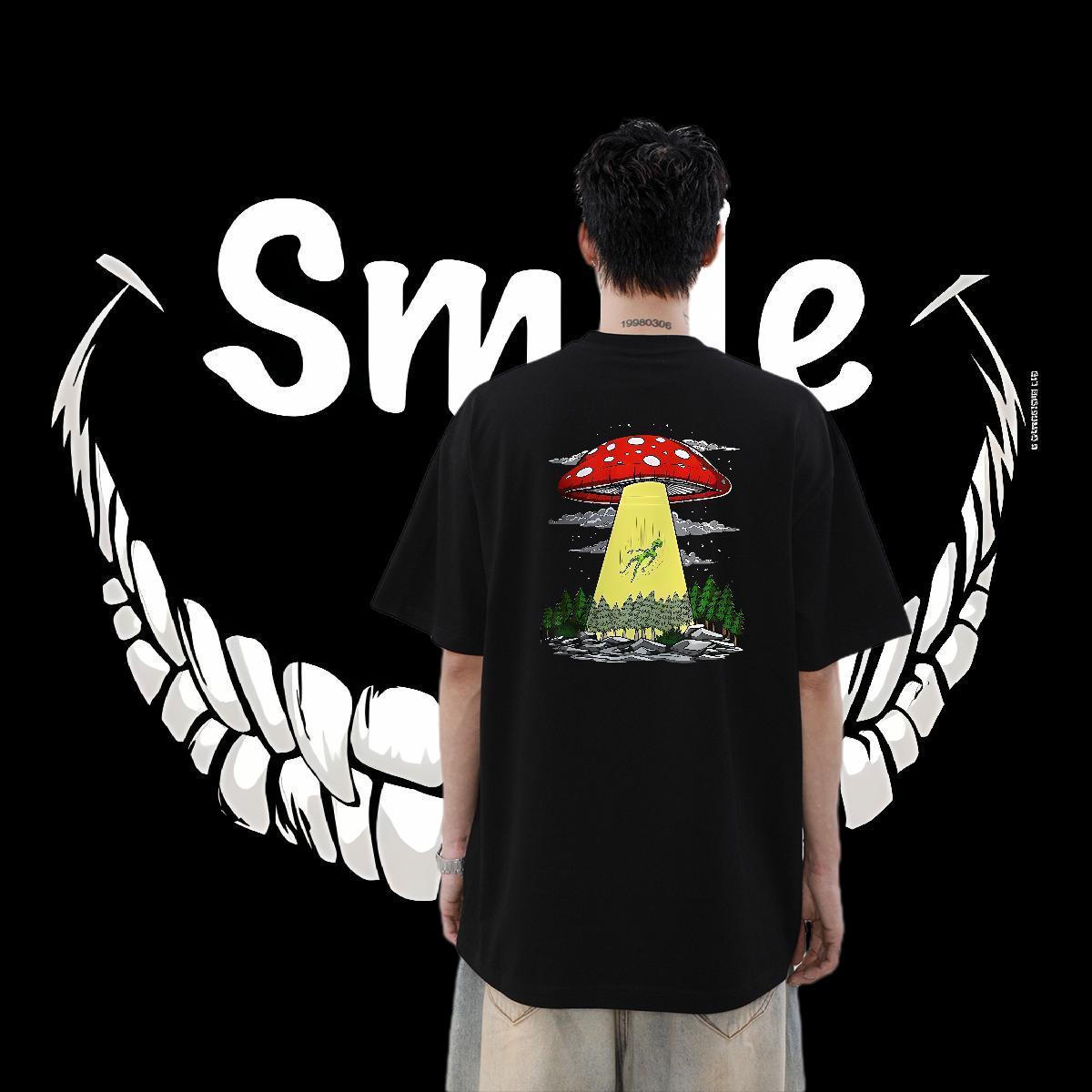 Casual New T-Shirts 230g Pure Cotton mushroom Daily Outfit Clothings Breathable Crew Neck Popular Couples T Shirts DIY Anime