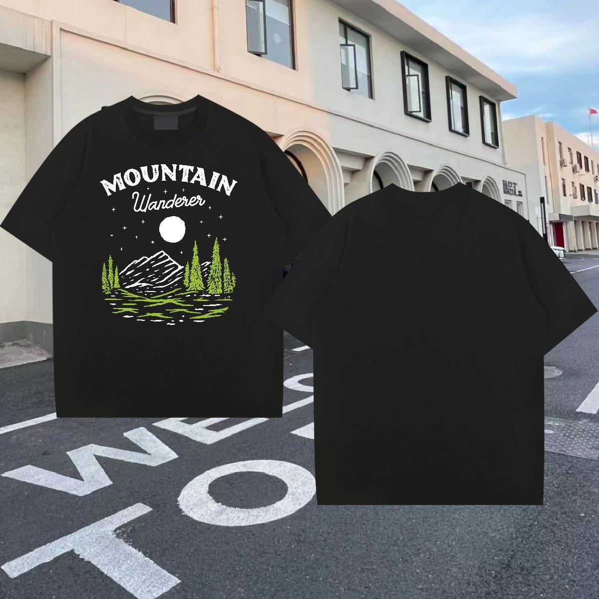 Free Shipping Men Clothes T-Shirt 230g 100% Cotton Casual Beach mountains Black White Short Sleeve Soft Customized T Shirt For Man Polos