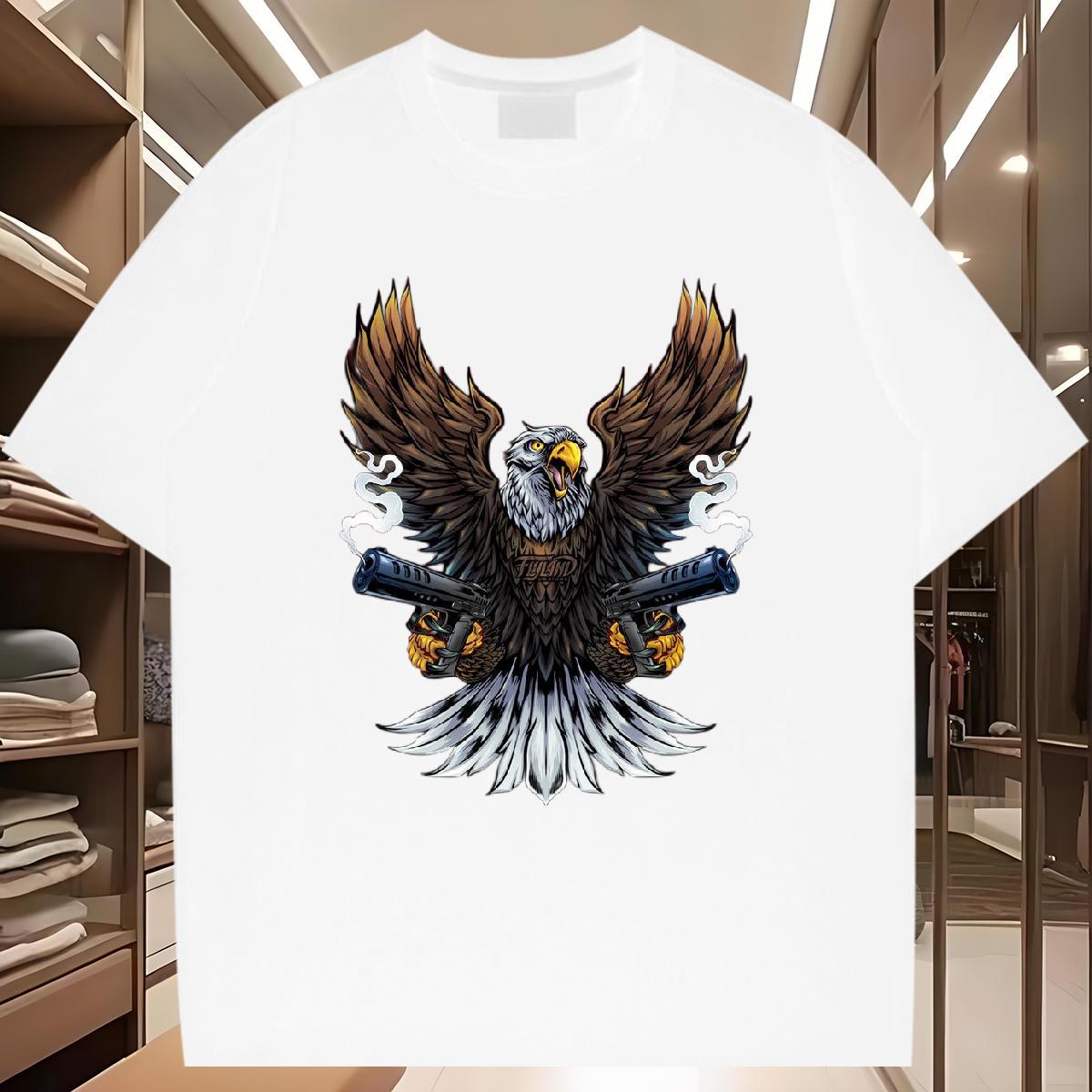 T Shirt For Man 230g Pure Cotton eagle Anime Printing Street Crew Neck Custom Anime Men Tees New Designer Loose Fit Tops