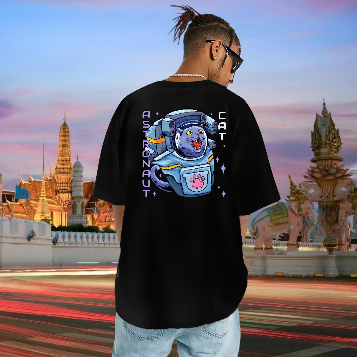 DIY T Shirt For Man 230g 100% Cotton cat Sport Polos Crew Neck Breathable Comfortable Men Tshirts Cartoon Printing L-4XL