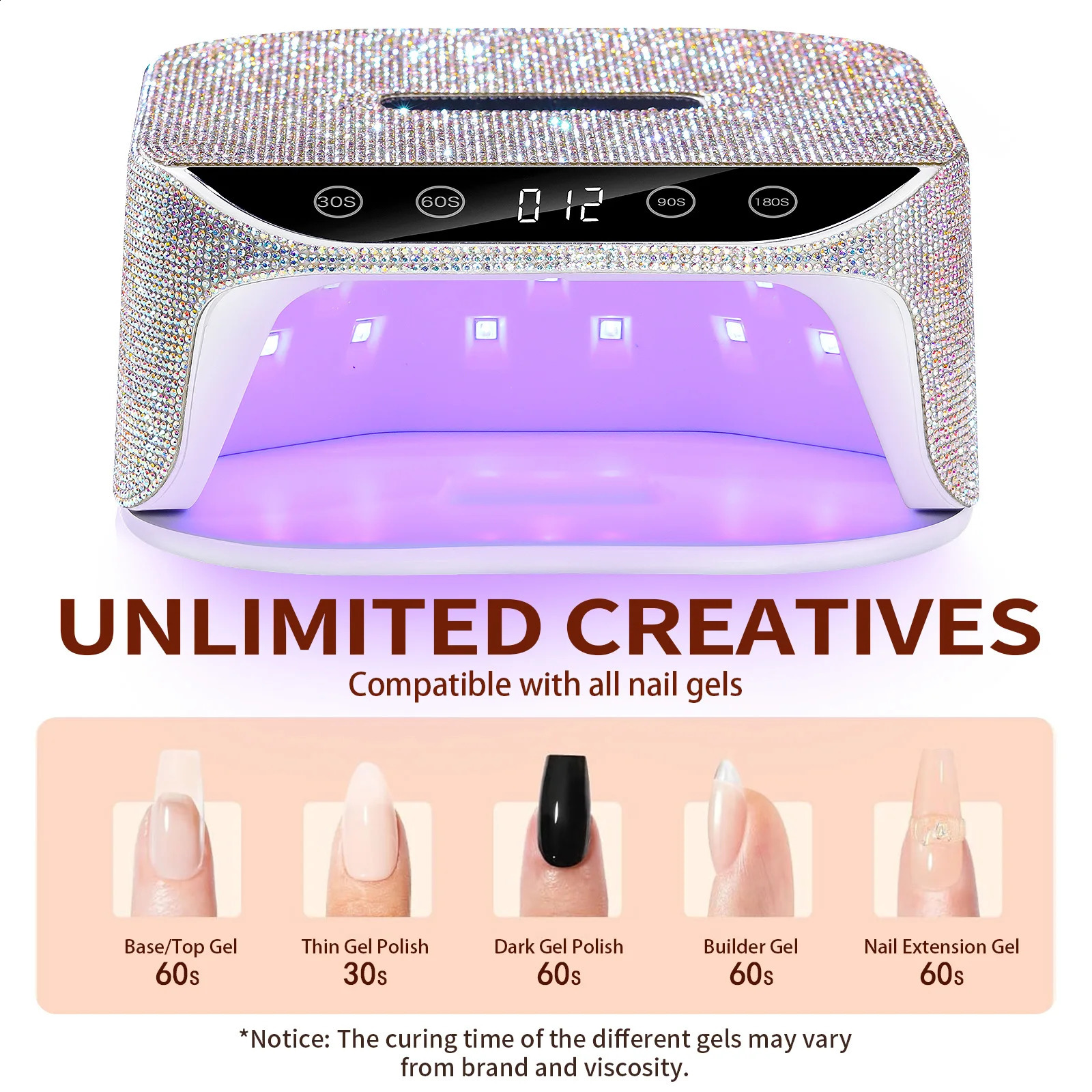 Diamond LED Nail Dryer Gel Nail Polish Glue 4 Timer Settings and With Auto Sensor Suitable for Manicure Pedicure Salon Tools 240729
