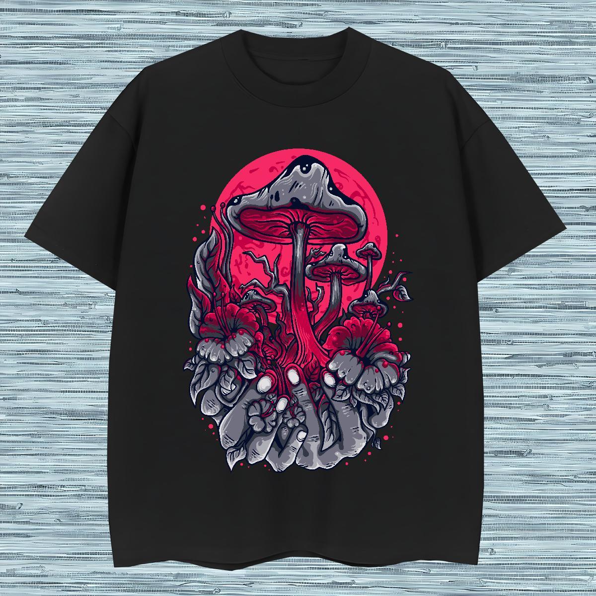 T-Shirts 230g Cotton mushroom Hip Hop Street Short Sleeve O-Neck Anime Print Mens Tshirts Fashion Design Popular Tops Tees