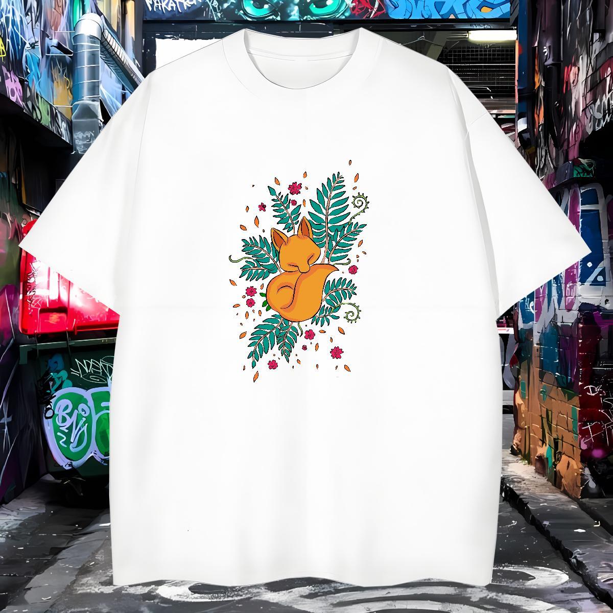 Mens T Shirts 230g Cotton fox Casual Daily Wear Breathable Crew Neck DIY Anime Men Tshirts Free Shipping Soft Tops Tees