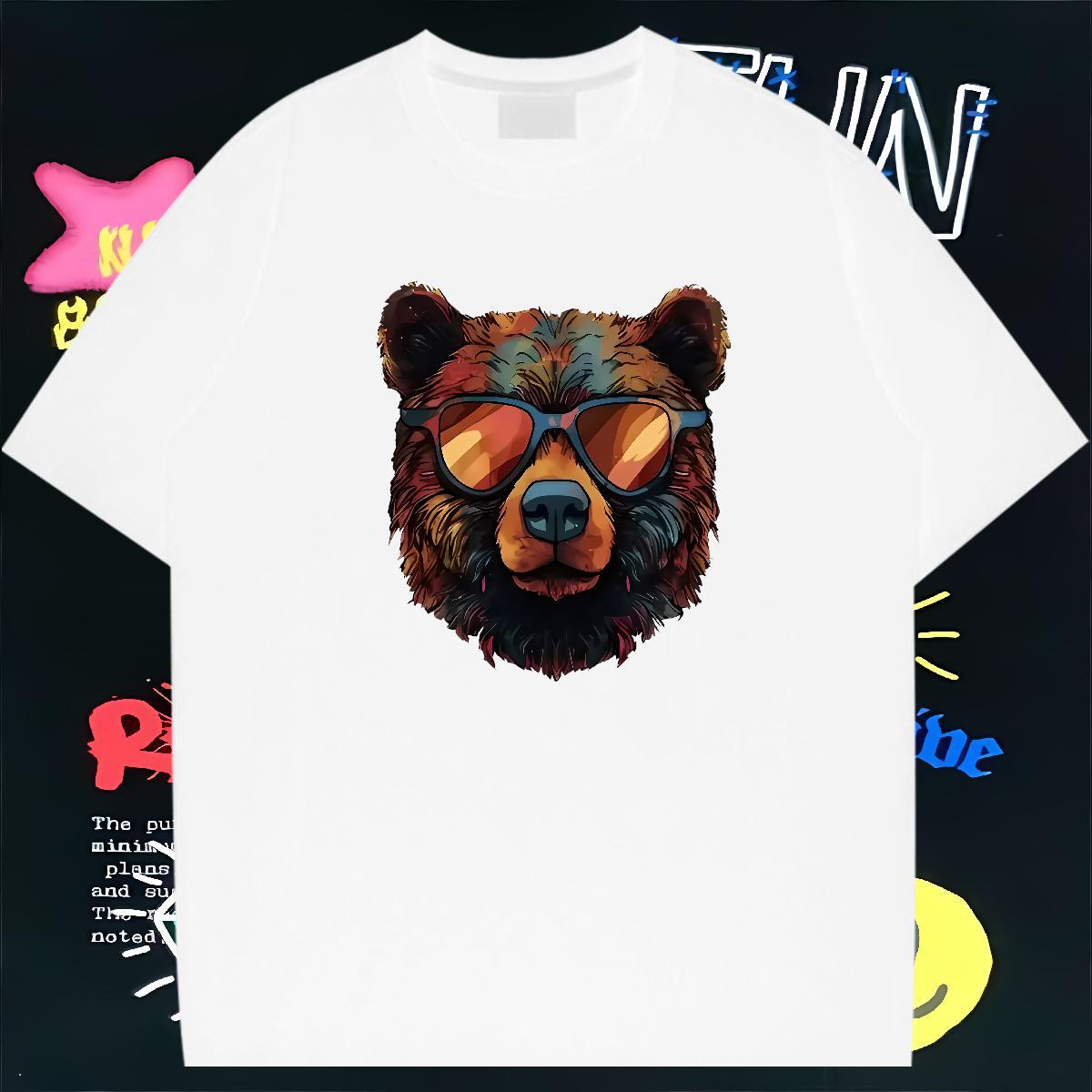 DIY Customized T shirt 100% Cotton 230g bear Casual Beach Tops Tees Breathable Short Sleeve Cool Mens Tshirts Black White