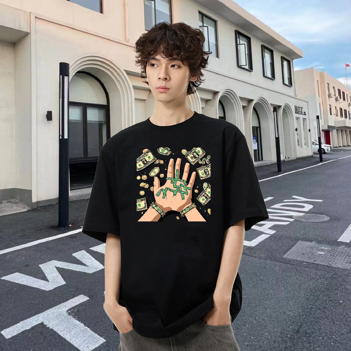 Cool Couples T Shirts 230g Cotton Casual Beach dollar Cartoon Printing L-4XL O-Neck Short Sleeve Customized T shirt Tee Shirt