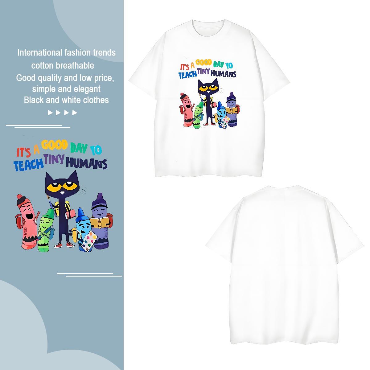 Man T Shirts 230g Pure Cotton cat Outdoor Breathable Short Sleeve DIY Logo Oversized Tshirt for Man Woman Casual New TOP Quality Tops Shirt