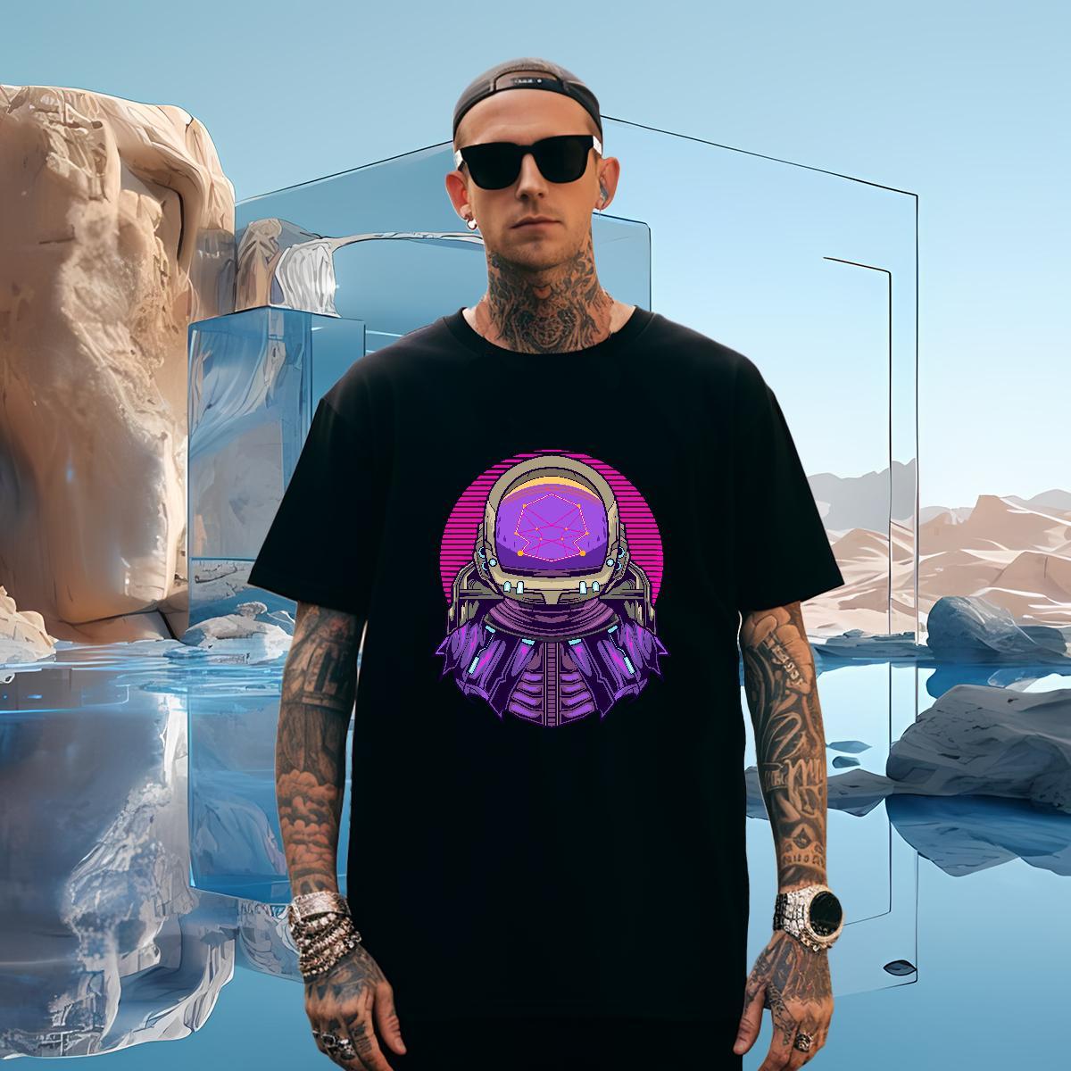 T Shirts Men 100% Cotton 230g cosmonaut Street Casual Crew Neck Breathable DIY Printed Couples T Shirts 2024 Summer Cool Design Wear