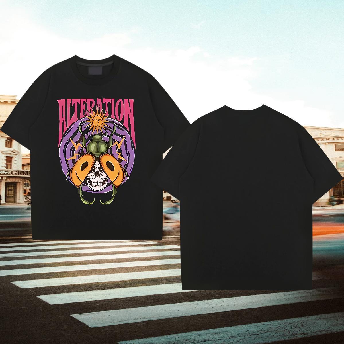 2024 New T shirt 230g 100% Cotton skull Street wear Hip Hop Wear Breathable Short Sleeve Popular Mens Tshirts Custom Cartoon