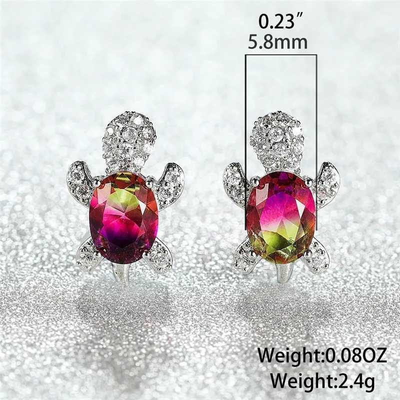 Blue purple oval gradient zircon rainbow stone turtle stud earrings womens fashion jewelry multi-color crystal animal earrings W240803