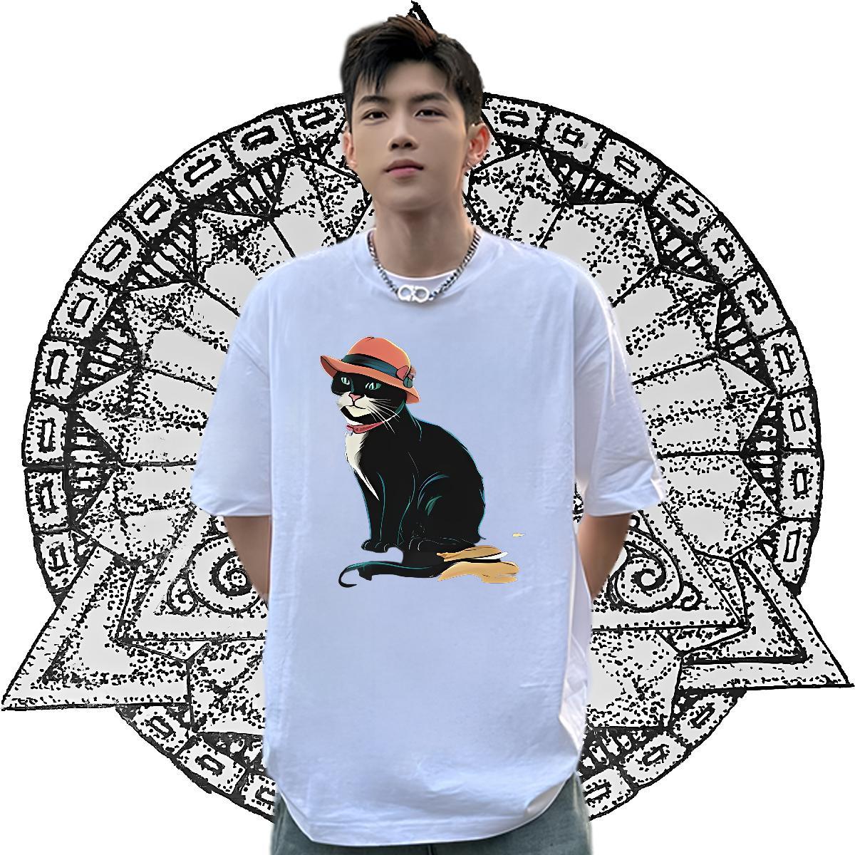 2024 Man T Shirts 230g Cotton Hip Hop Street Tops O Neck Short Sleeves Popular Mens Tshirts DIY Anime