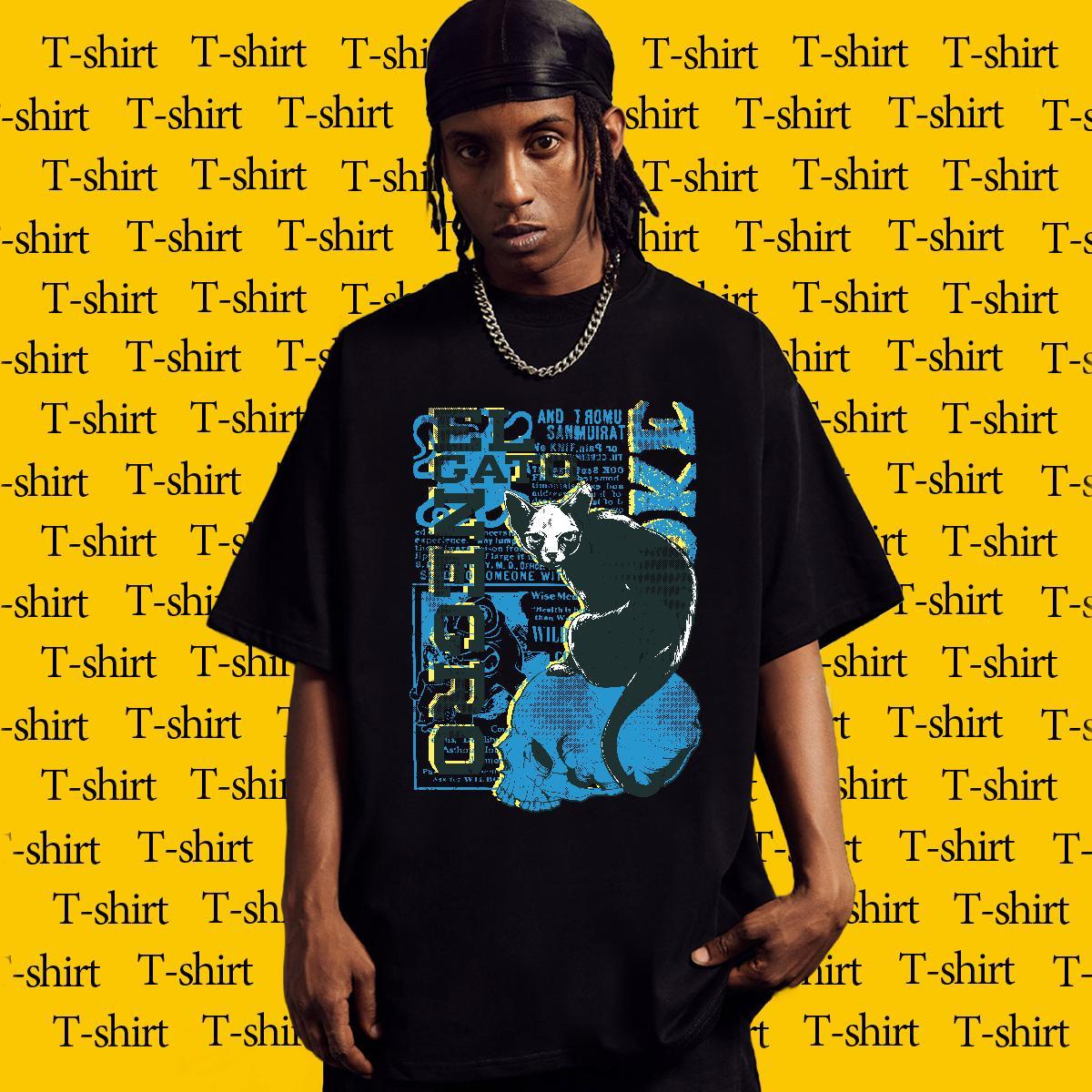 T Shirts Men 230g Pure Cotton letter Anime Printing Street Short Sleeve O-Neck Oversized Tshirt for Man Woman 2024 Summer Soft Tshirts