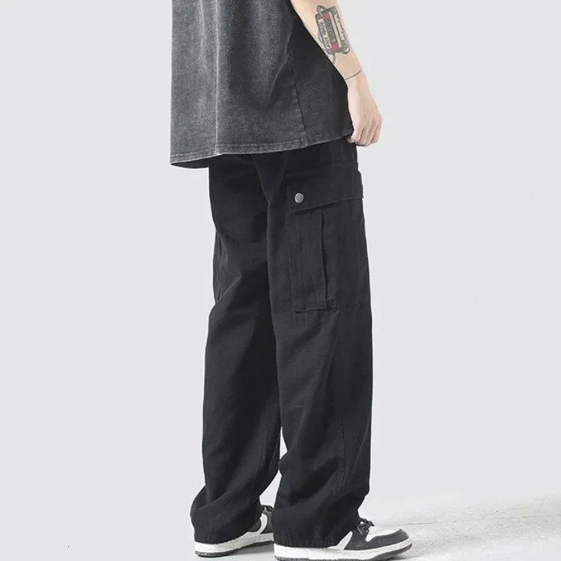 Male Trousers Straight Autumn Mens Cargo Pants Wide Black Fashion Big Size Designer Long Aesthetic Casual With Trend Unique 240806
