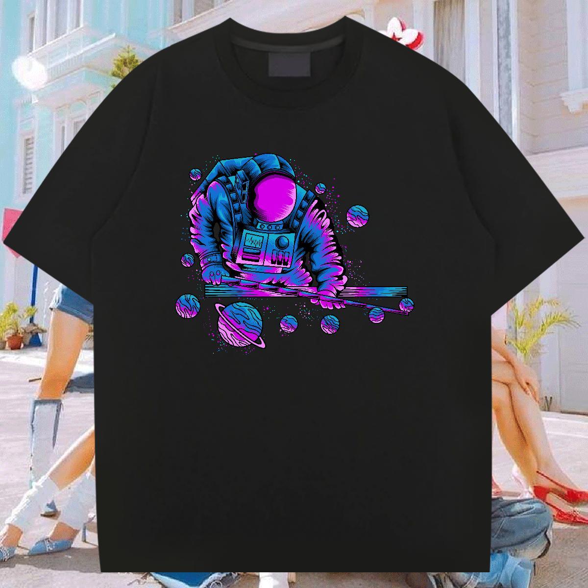 Mens T Shirts 100% Cotton 230g universe Home Outdoor Breathable Crew Neck Oversized 3XL 4XL Tshirts DIY Classic Tops