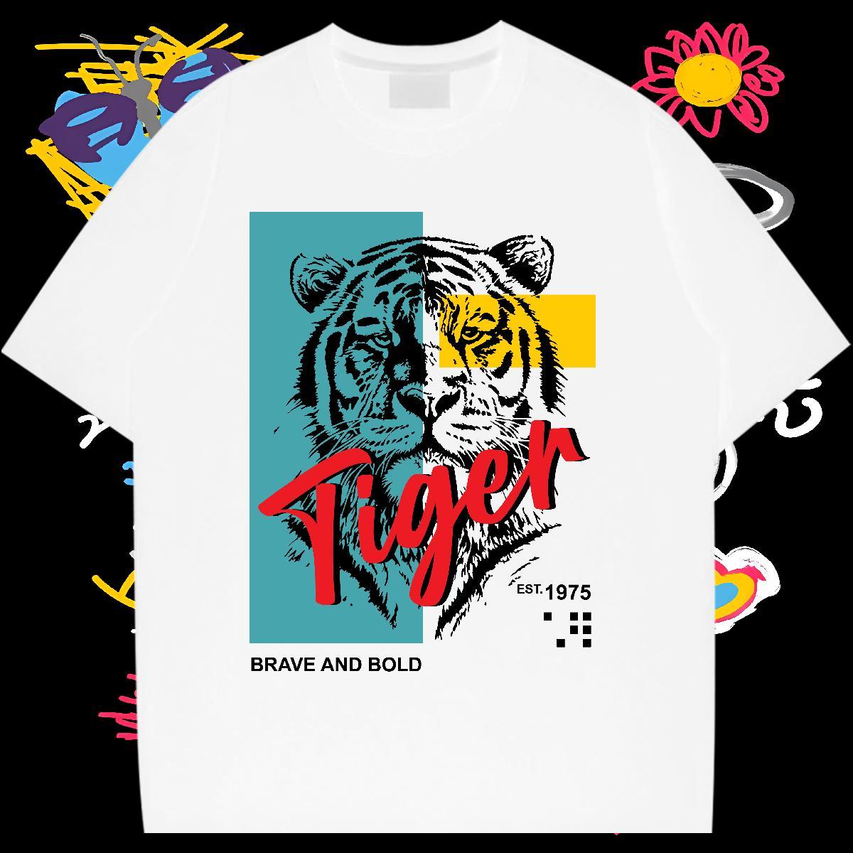 Fashion Design Men T Shirts 230g Pure Cotton tiger Spring Summer Wear Breathable Short Sleeve Popular Men Tops Tees DIY Anime