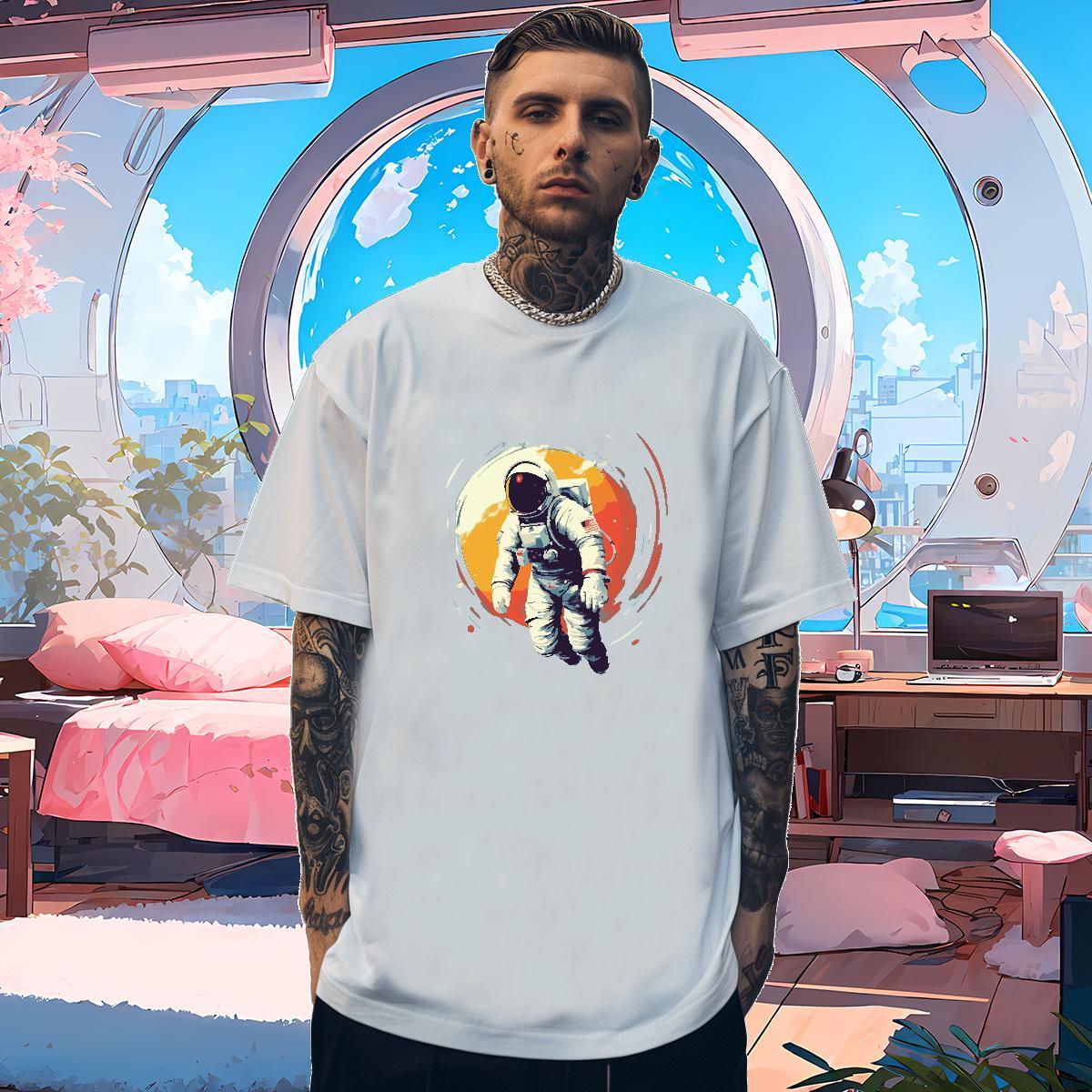 Men T Shirts 230g Cotton cosmonaut Sports Casual Pure Cotton Customized Men Tops Tees New Designer Loose Fit Clothes