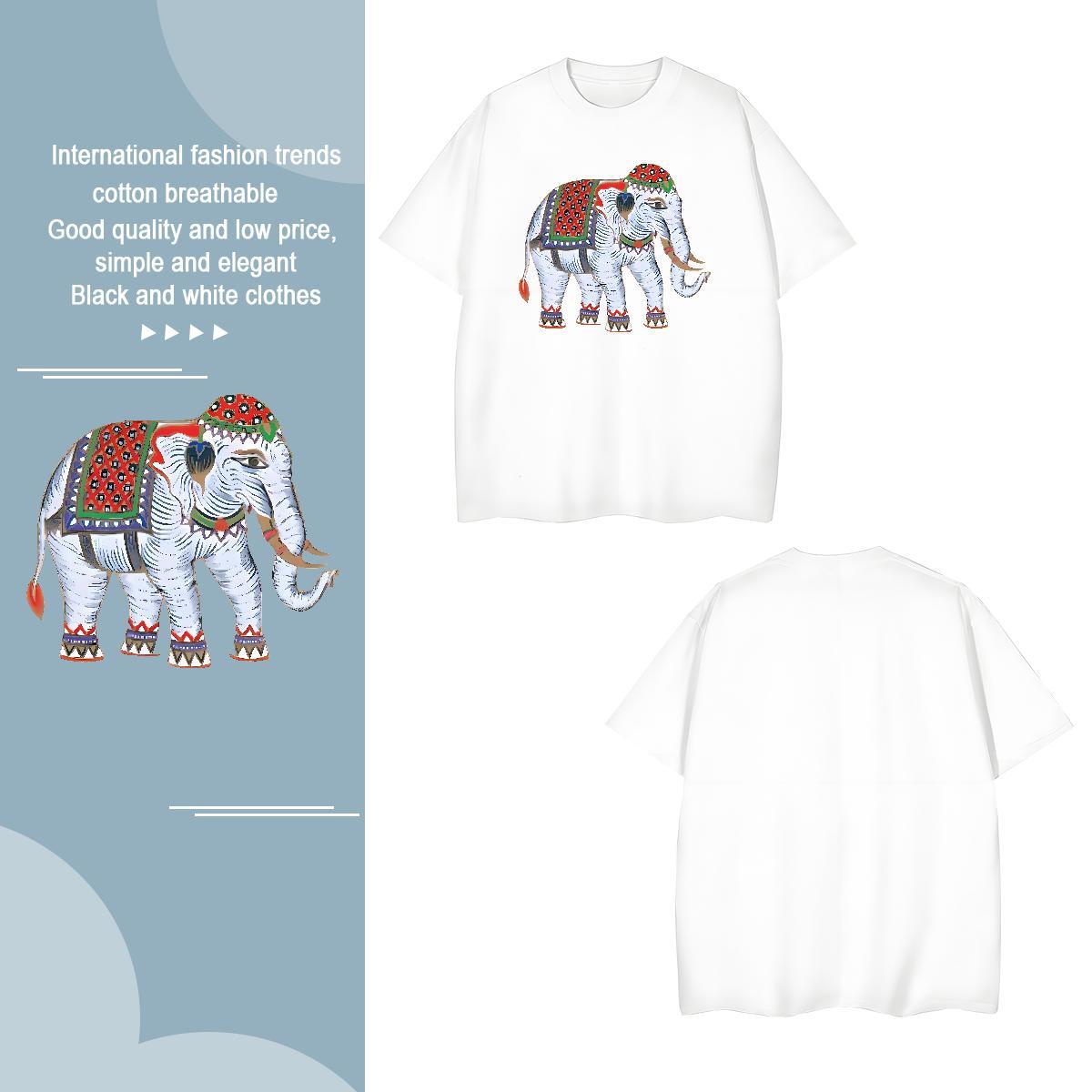 Mens T Shirts 100% Cotton 230g elephant Anime Printing Street Short Sleeve O-Neck Cartoon Printing L-4XL Mens Tshirts Classic Popular Clothes