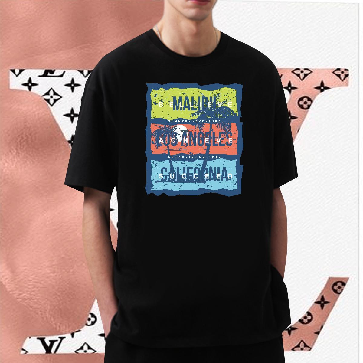 2024 Summer T-Shirts 230g 100% Cotton tree Sport Tops Breathable Popular Men Tees Black White
