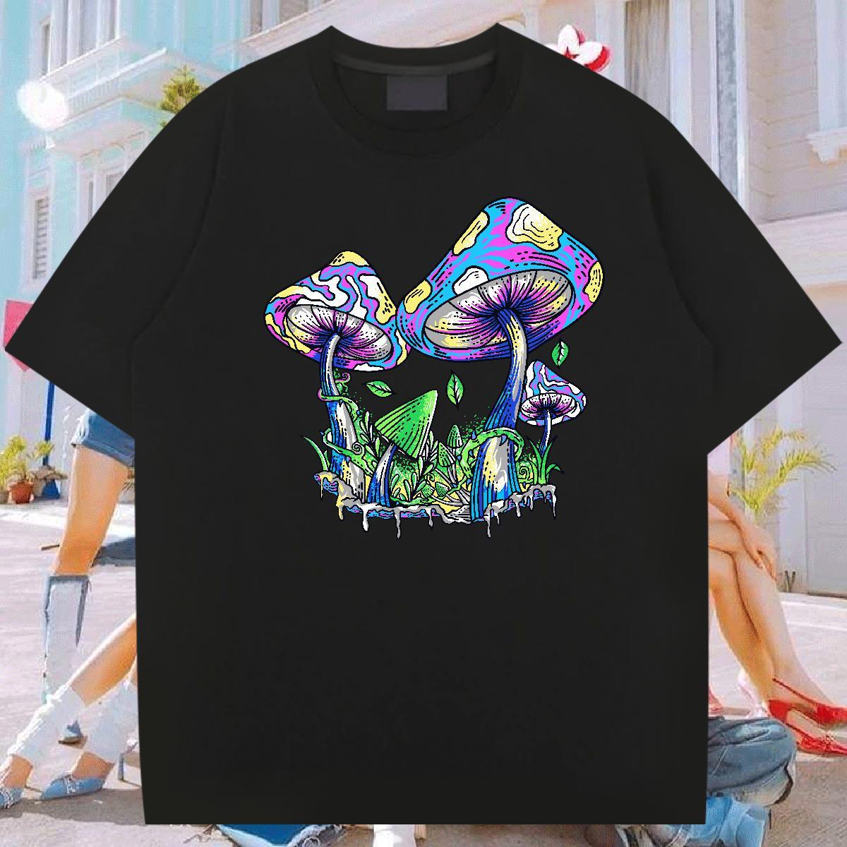 Man T Shirts 230g 100% Cotton mushroom Street Casual Breathable Soft Cartoon Printing L-4XL Mens Tshirts 2024 Summer Cool Design Tees