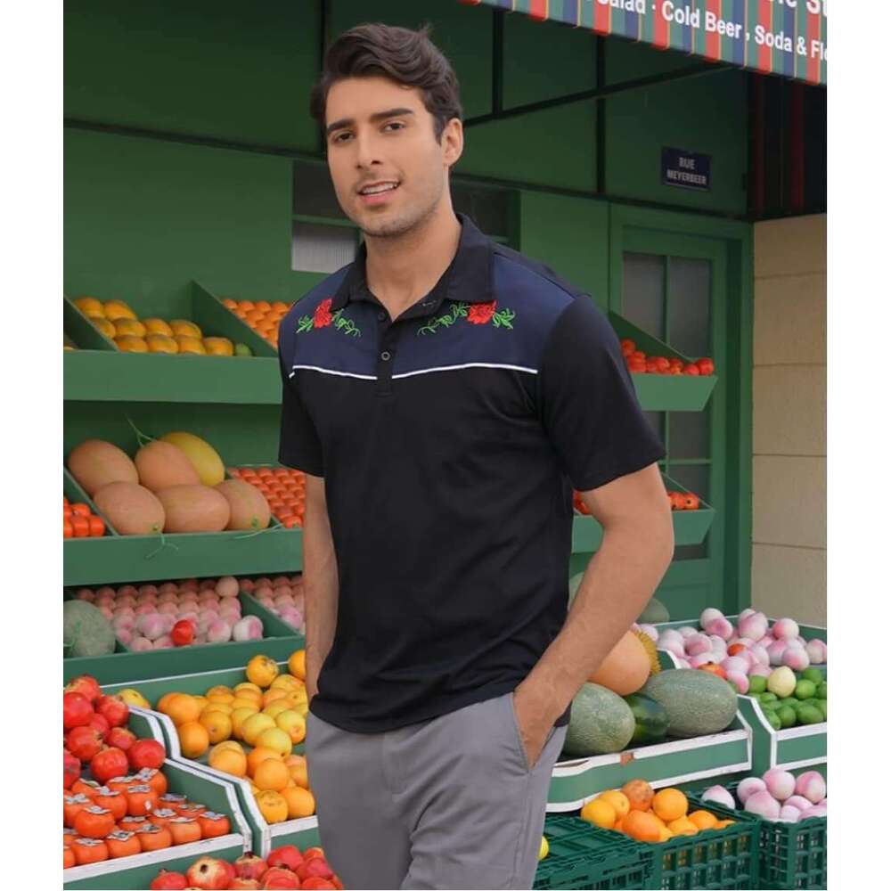 Fashion Mens Polo shirt Short Sleeve Shirts Casual Fashion Rose Floral Embroidery Polos shirts tshirt Casual tops summer clothes Short sleeve Free shi