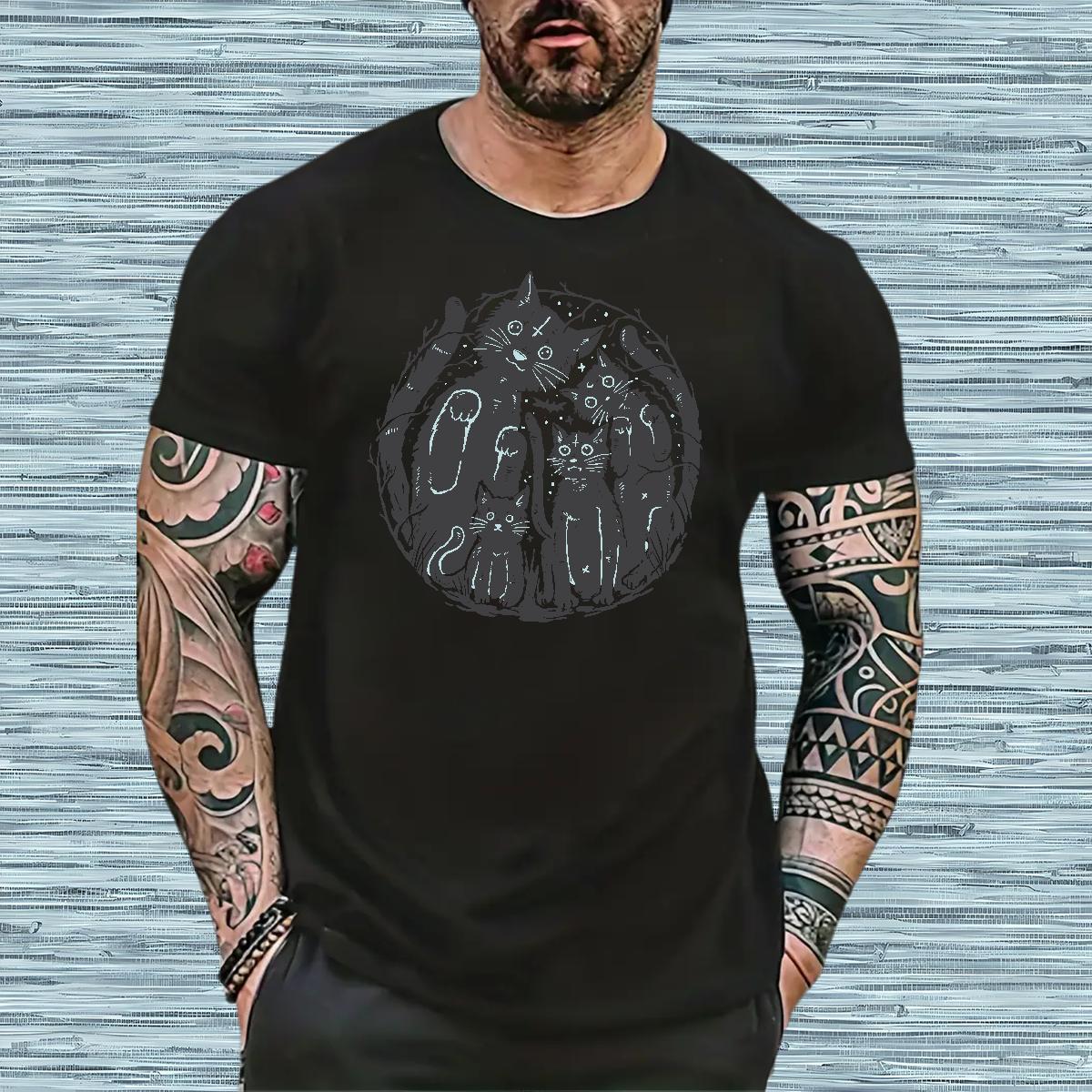 Classic Casual T Shirts Men 230g Pure Cotton cat High Street Hip Hop Tees Breathable Short Sleeve Cool Tshirts White Plus Size