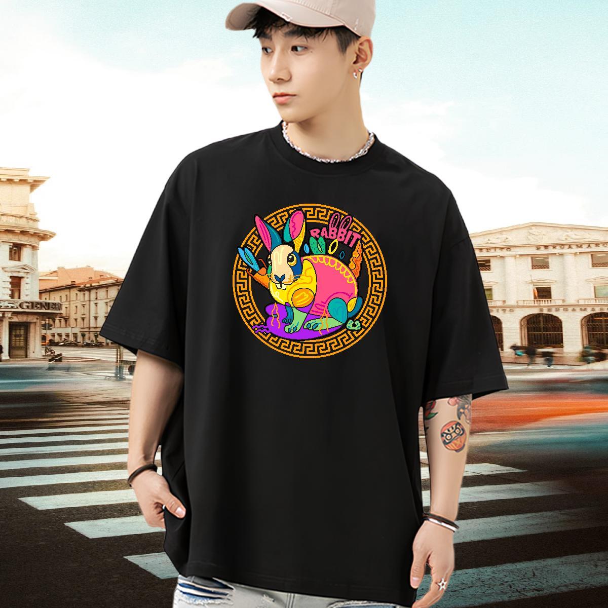 Designer T Shirt For Man 100% Cotton 230g rabbit Outdoor Tops Breathable Soft TOP Quality Men Tees Anime