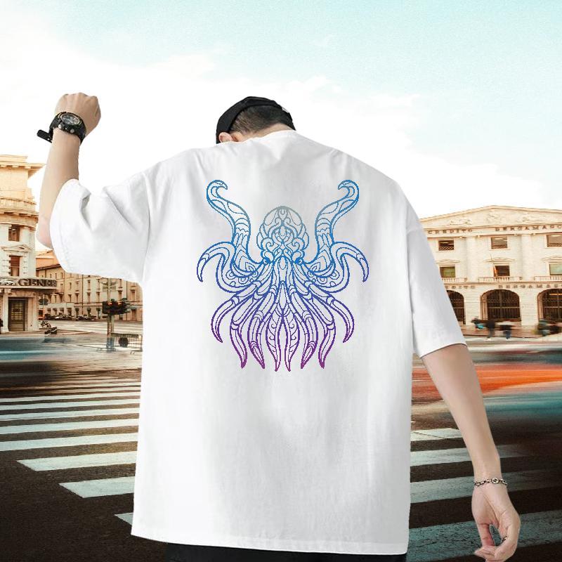 Casual New T shirt 230g 100% Cotton octopus Street Casual Clothes O Neck Short Sleeves Soft Men Tshirts Plus Size Cartoon