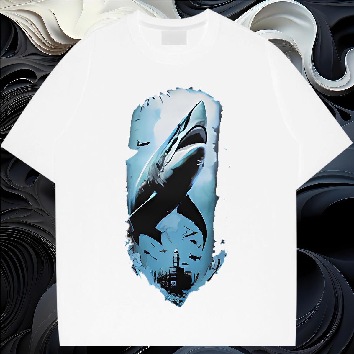 Fashion Designer T Shirts Men 230g Pure Cotton shark Home Outdoor Tops Shirt Breathable Classic Men Tshirts Black White