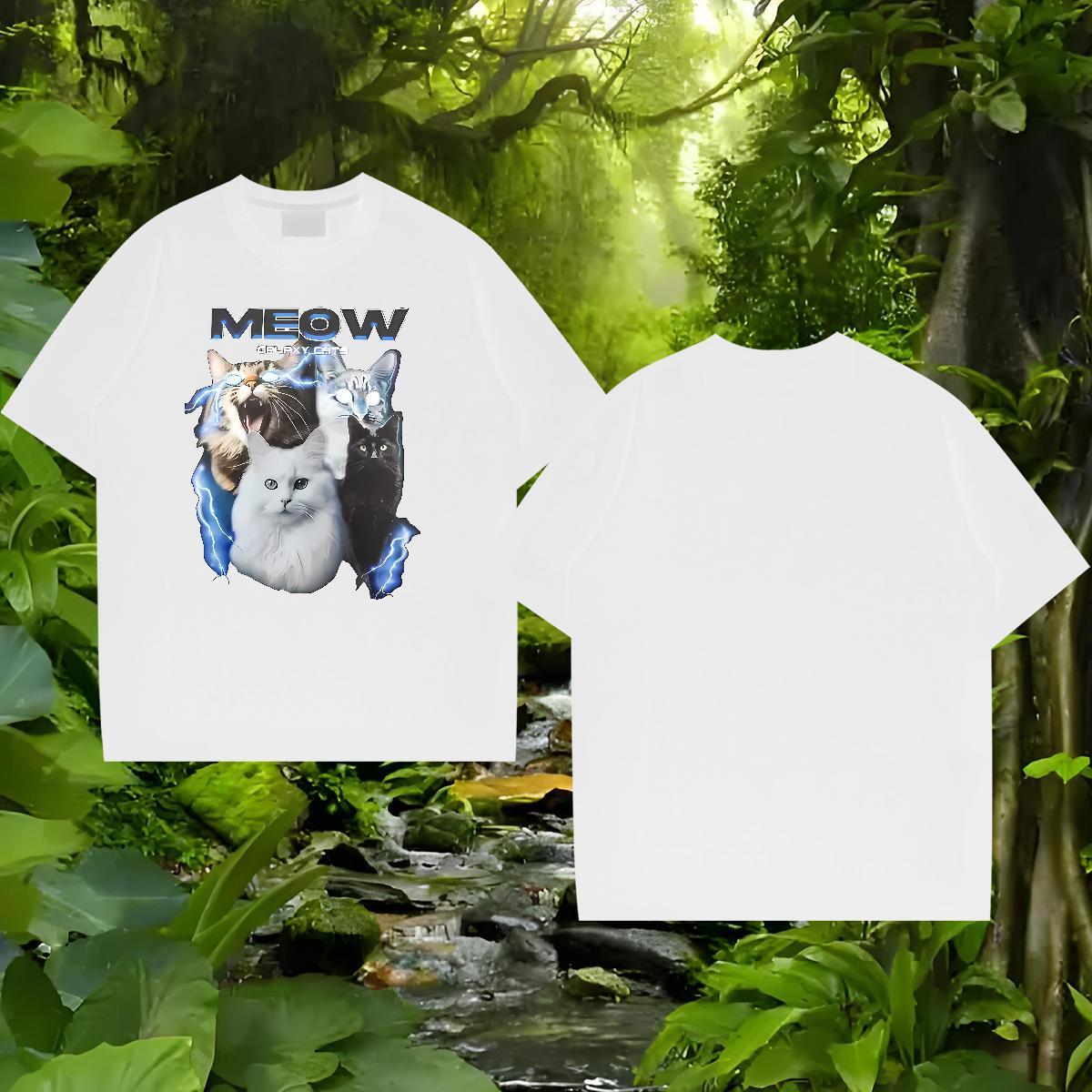 Fashion New T Shirt For Man 230g 100% Cotton cat Casual Beach Clothes Crew Neck High Quality Men Clothes T-Shirt DIY