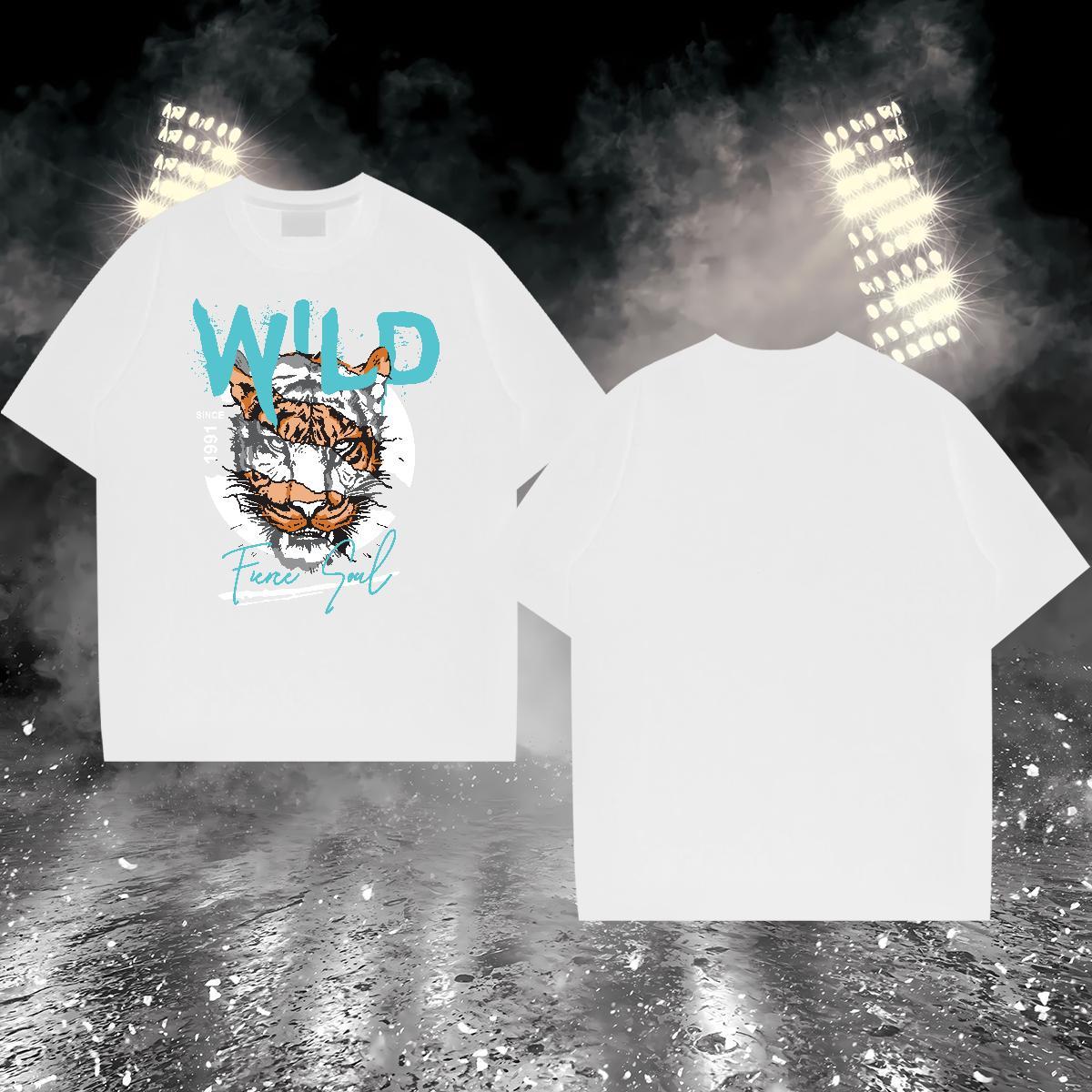 2024 Summer Man T Shirts 100% Cotton 230g tiger Hip Hop Street Tee Shirt Short Sleeve Soft Loose Fit Men Tees Custom Print Oversized