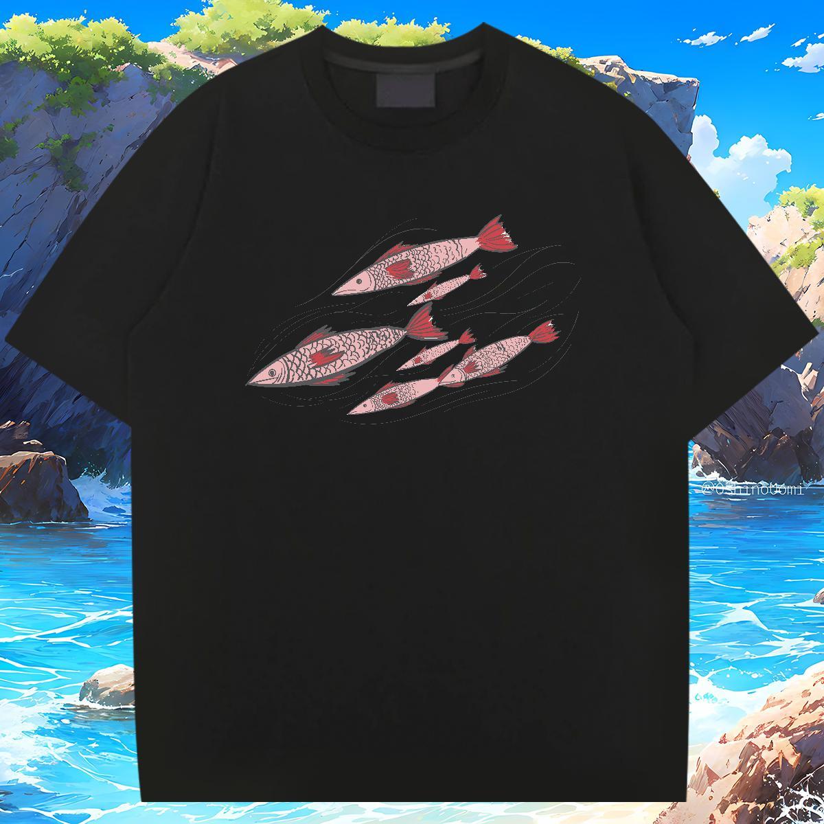 T Shirt For Man 100% Cotton 230g fish Street O Neck Short Sleeves Plus Size Cartoon Men Clothes T-Shirt Classic High Quality Tops Tees