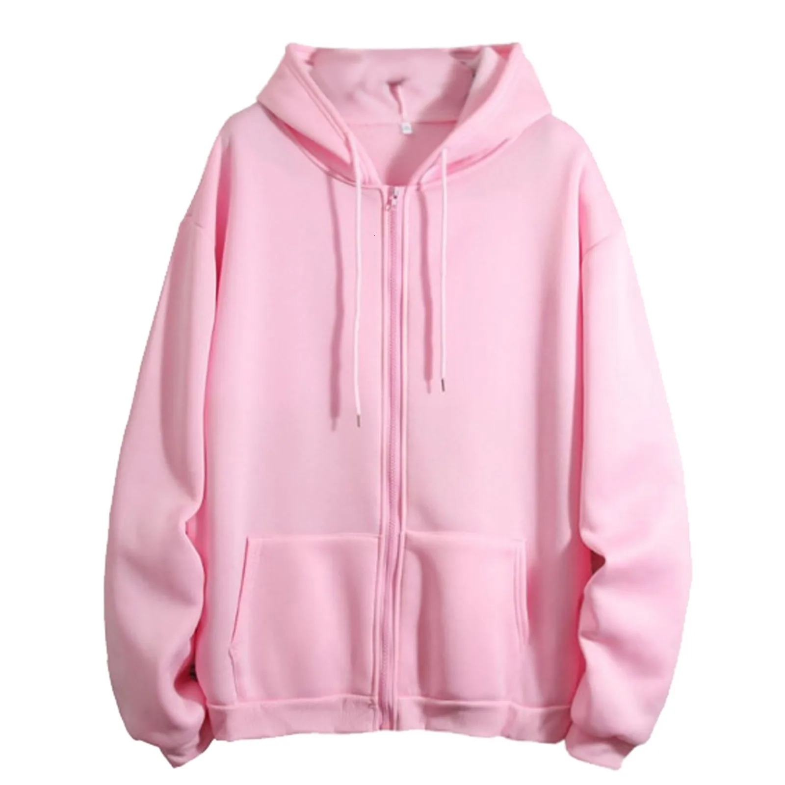Zip Up Hooded Sweatshirt Loose Women Hoodies Casual Solid Harajuku Korean Loose Couple Hoodie Jacket Coat Streetwear 240812