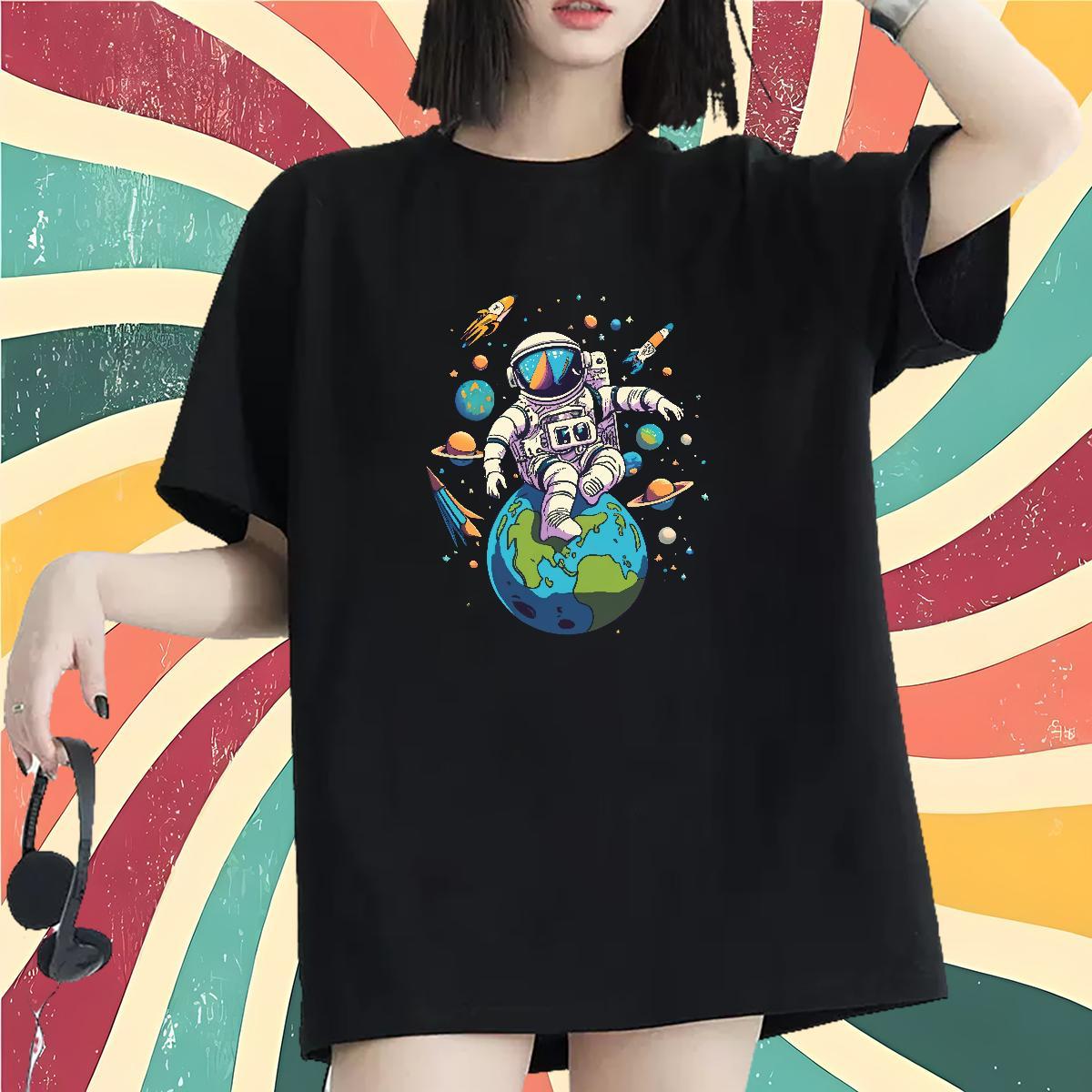 Unisex T shirt Breathable Soft Women Tshirts DIY Anime spaceman Spring Summer 100% Cotton 230g Brand Clothes Shirt