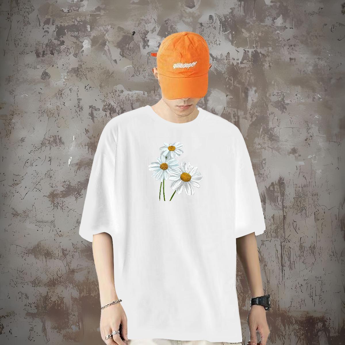 Fashion T-Shirts 230g 100% Cotton flower Spring Summer Tshirts Breathable Short Sleeve Free Shipping Tshirt for Man Woman DIY Logo Oversized