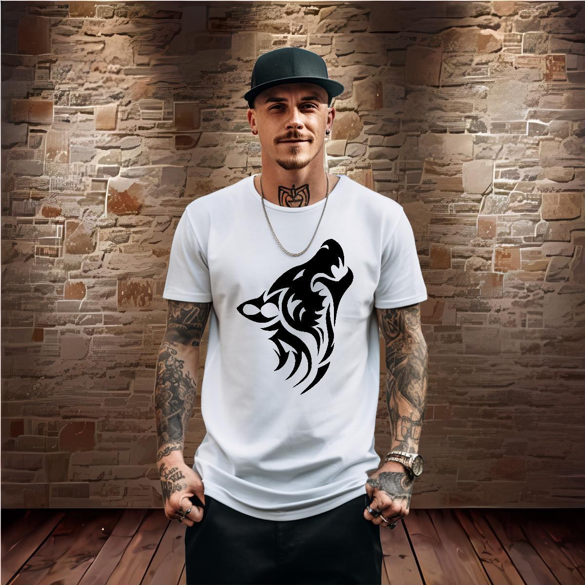 Classic Casual T Shirt For Man 230g Pure Cotton wolf Hip Hop Street Tees Breathable Soft Comfortable Men Clothes T-Shirt Anime