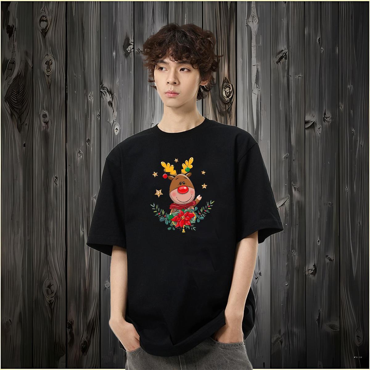 2024 T-Shirts for Men 230g 100% Cotton Christmas Casual Daily Wear Top Tees O Neck Short Sleeves Wholesale Couples T Shirts Black White
