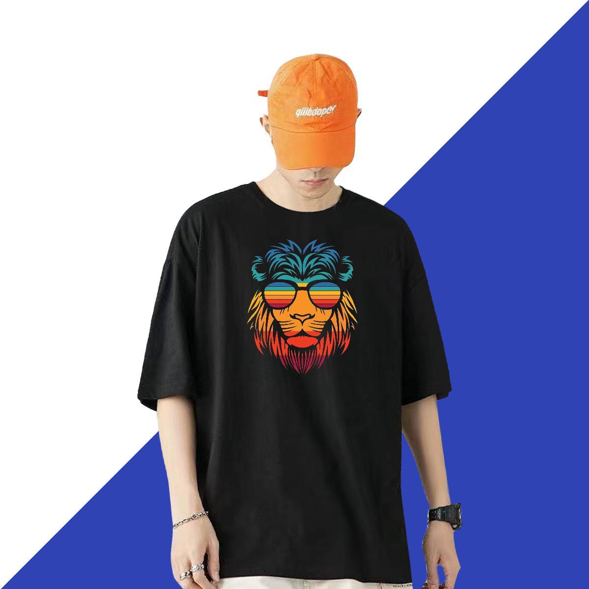 New Arrival Man T Shirts 230g Cotton lion Summer Casual Tops Short Sleeve O-Neck Free Shipping Men Tops Tees Anime Print