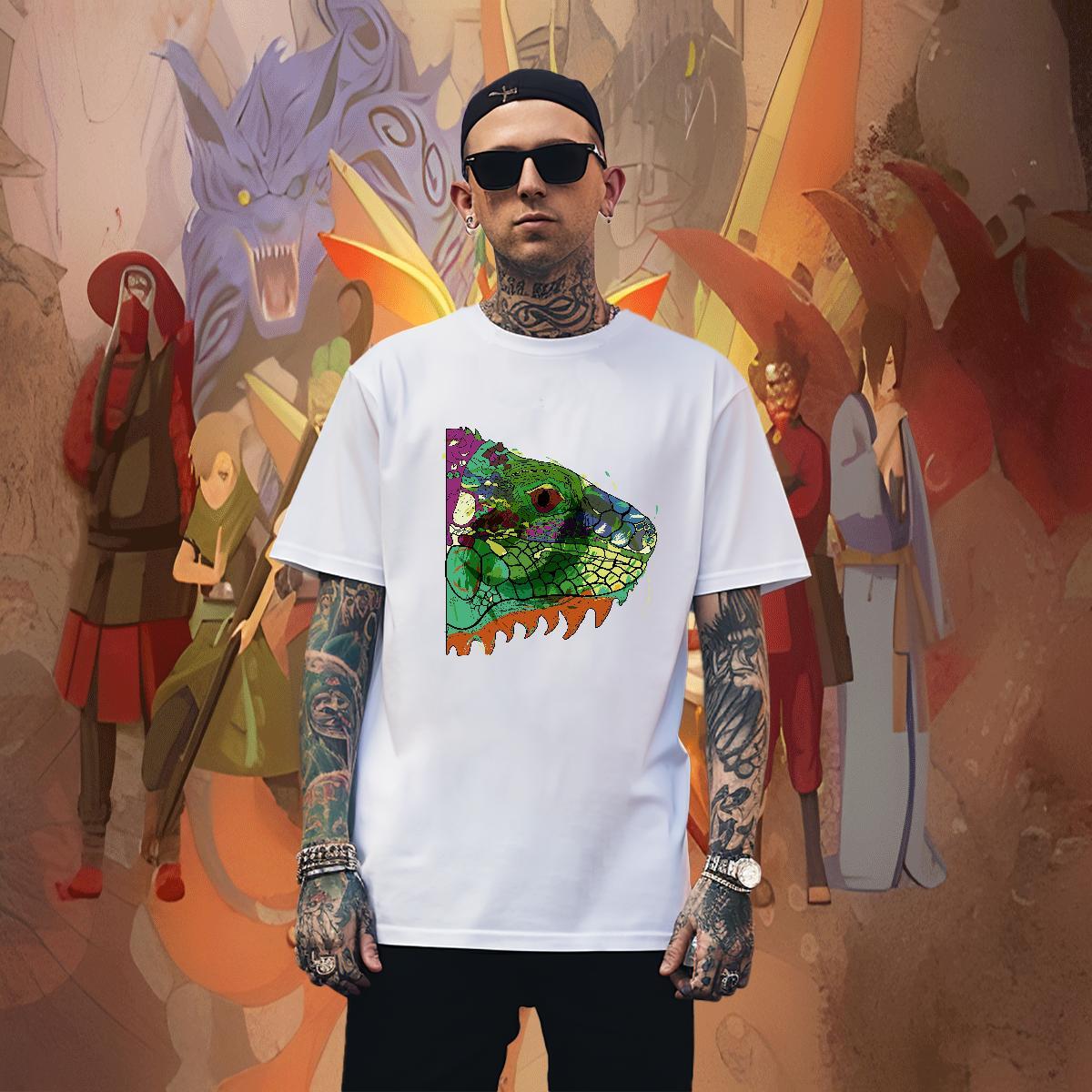 Comfortable Men Tops Tees 100% Cotton 230g Anime Printing Street fish head Black White Breathable Fashion Design T-Shirts Tshirts