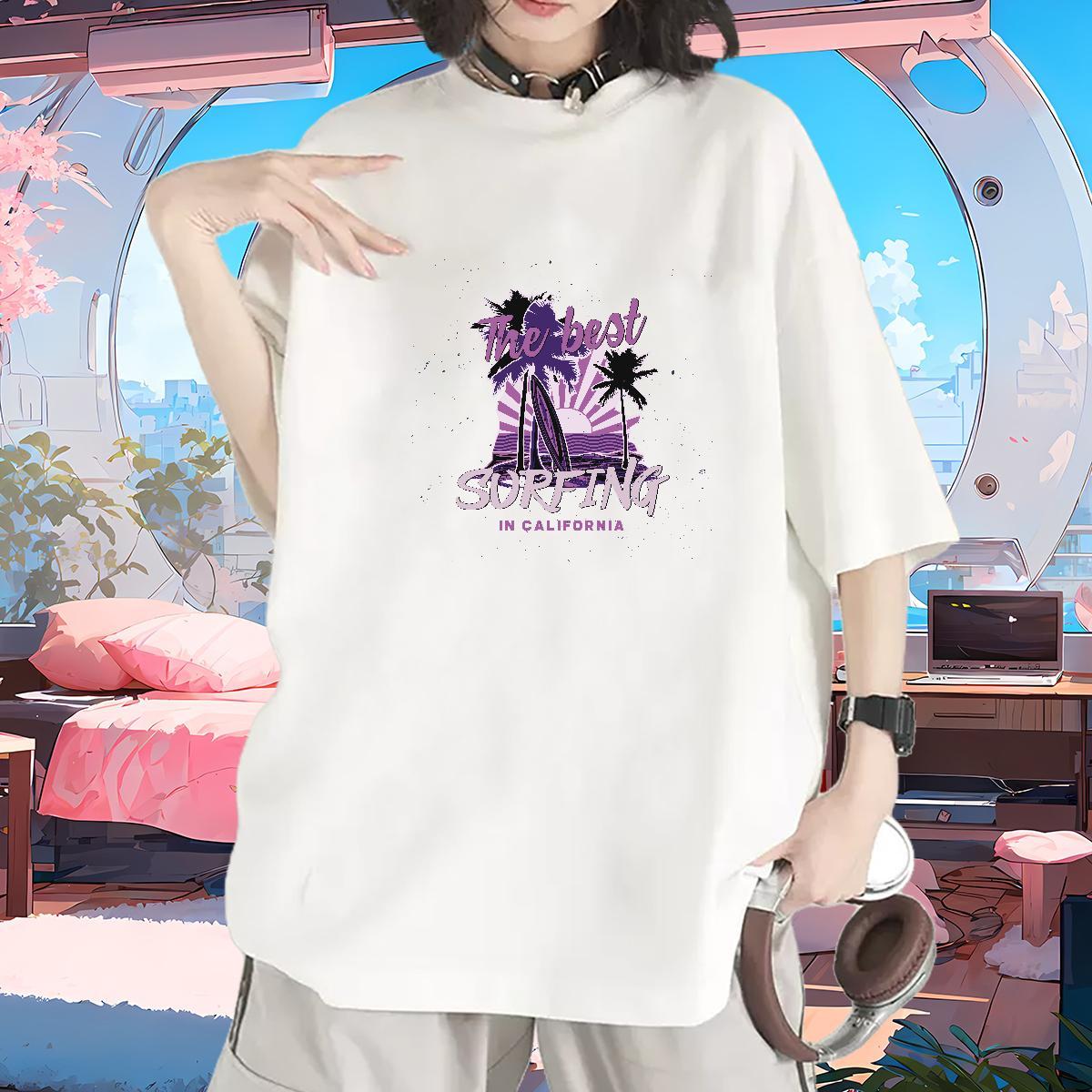 Wholesale T-Shirts for Women Breathable Short Sleeve Women Tees White Plus Size tree Daily Wear 230g Cotton 2024 Designer Tops