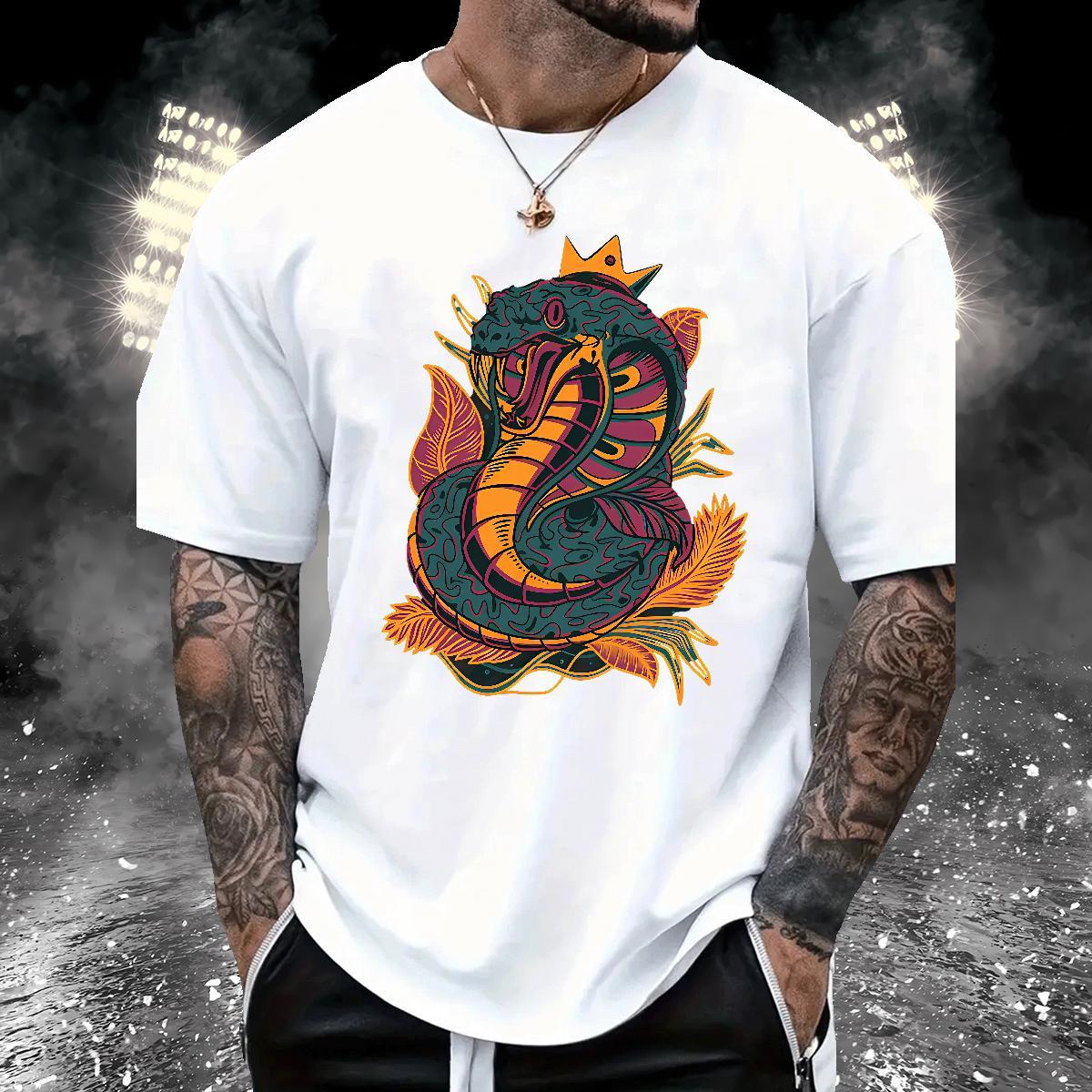 T-Shirts 230g Pure Cotton snake Street Casual Short Sleeve Soft Floral Print Men Clothes T-Shirt Wholesale TOP Quality Polos