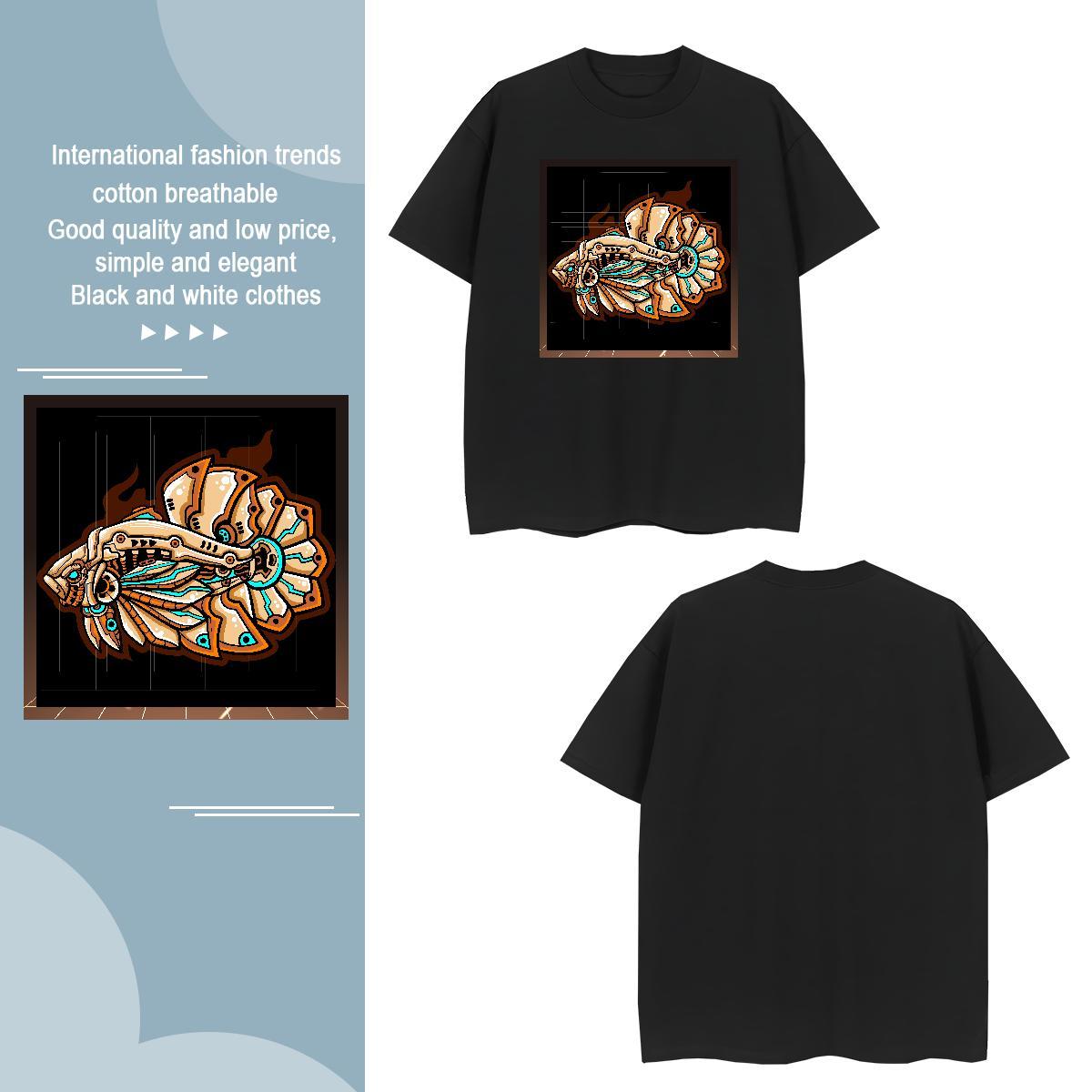 Classic Mens Tshirts 230g Pure Cotton Robotic fish T-Shirts for Men Casual Beach Breathable Short Sleeve Custom Print Plus Size Brand Top Tees