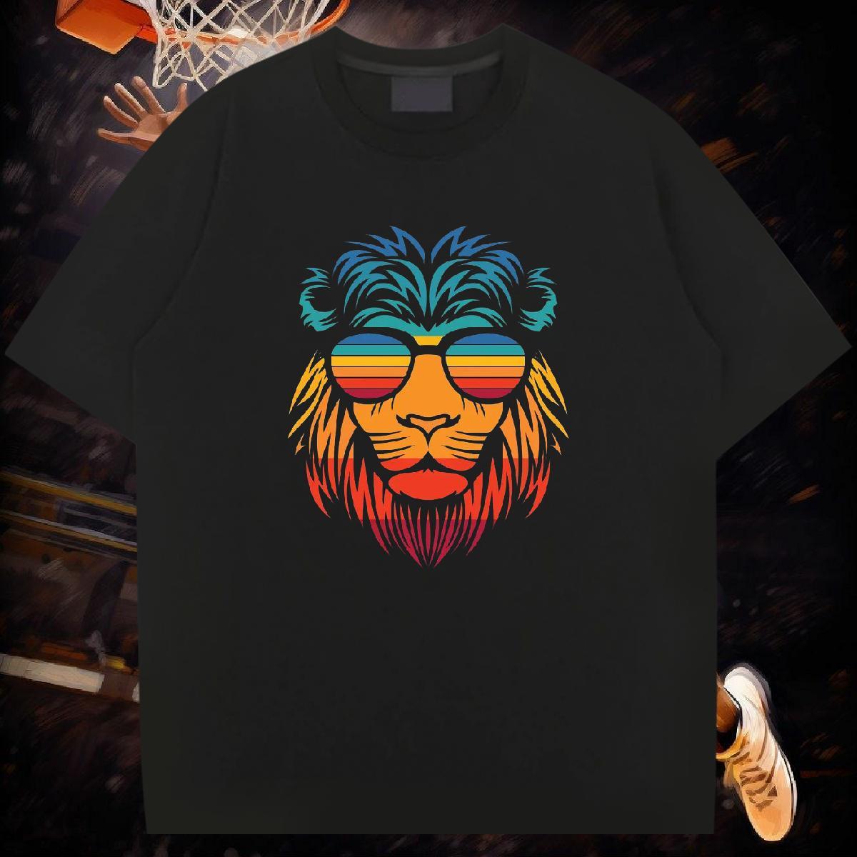 2024 T Shirts Men 100% Cotton 230g lion Hip Hop Street Tees Shirts Breathable Short Sleeve Cool Design Men Tees DIY Logo Oversized