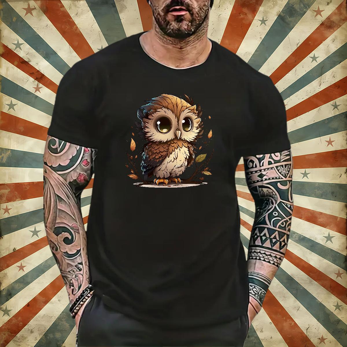2024 Summer T Shirts Men 100% Cotton 230g Owl Beach Tops Short Sleeve Soft Cool Couples T Shirts Oversized 4XL