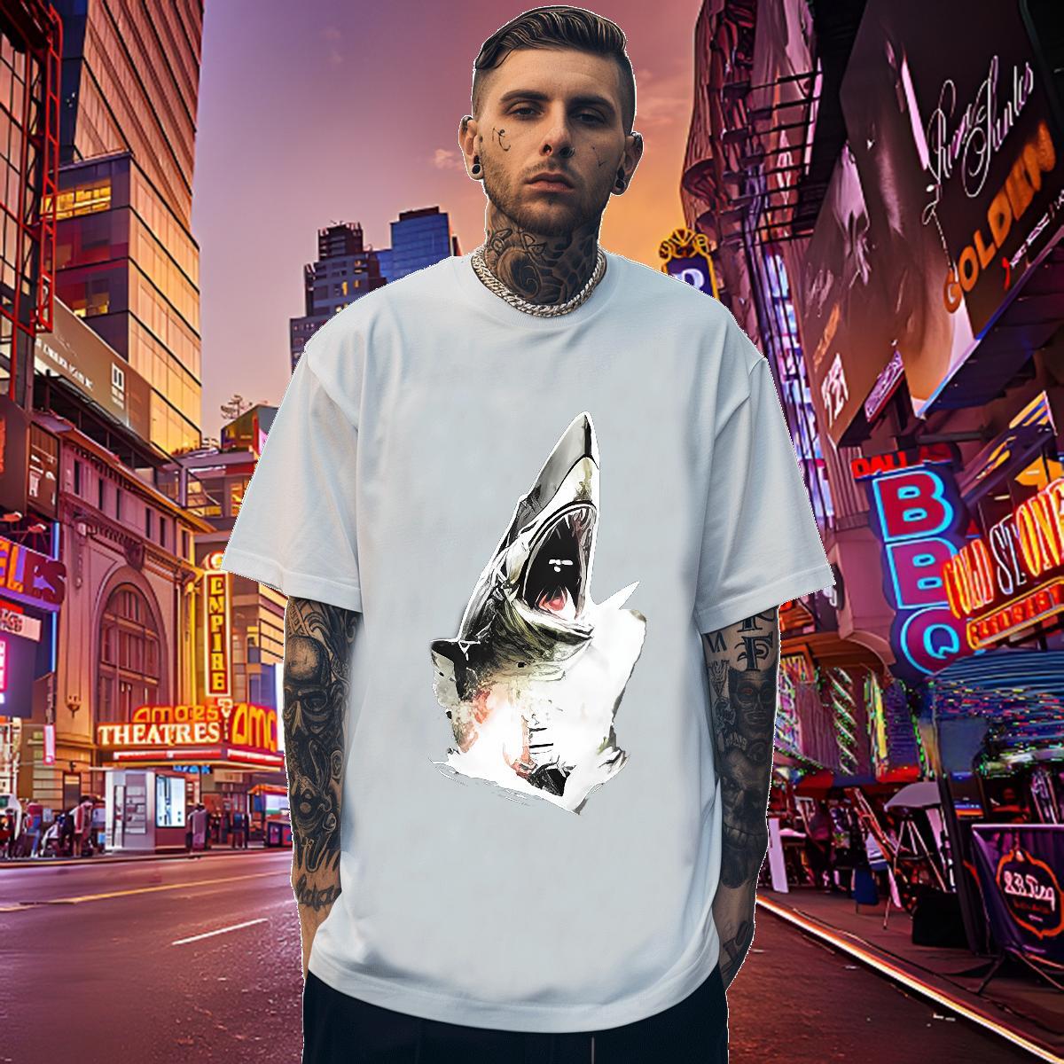 Popular Men Tops Tees 230g Pure Cotton shark T Shirt For Man Spring Summer Crew Neck Breathable DIY Wholesale Tshirts