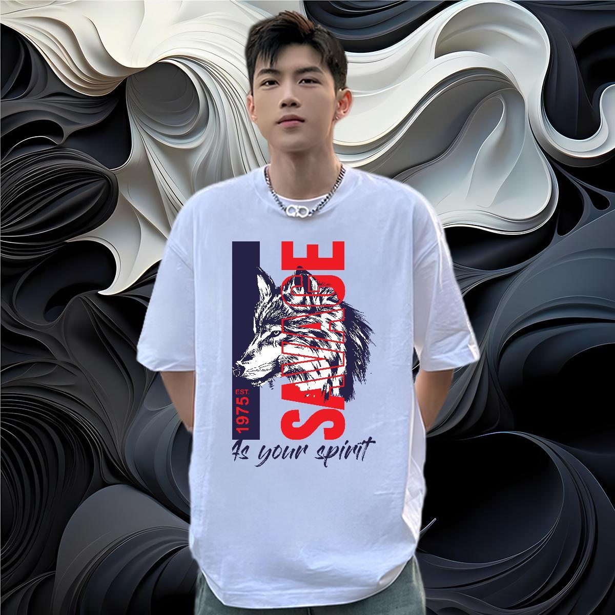 Designer Fashion Men T Shirts 230g Cotton wolf Spring Summer Tees O Neck Short Sleeves Comfortable Men Clothes T-Shirt Customized Print