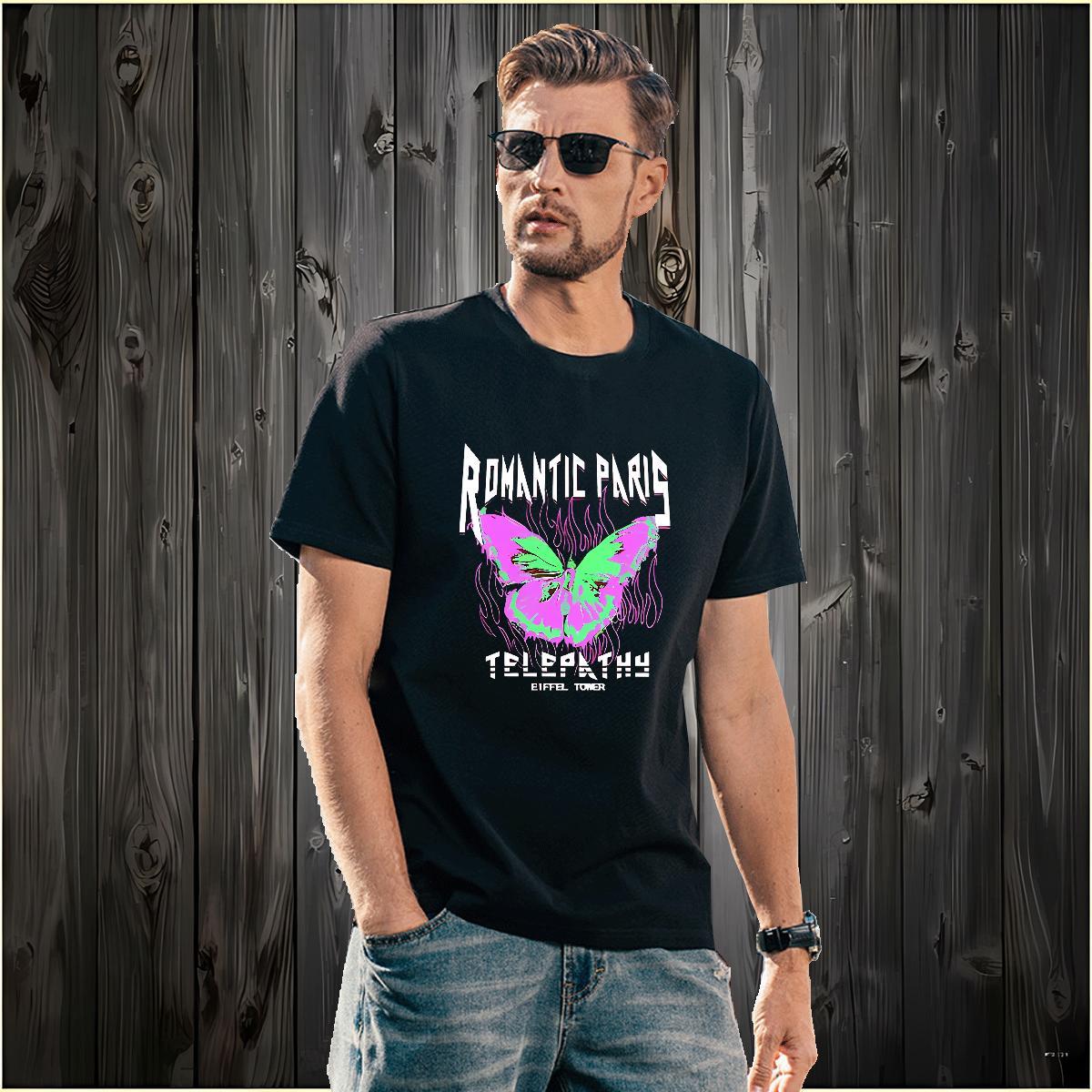 T Shirts Men 230g Pure Cotton Butterfly Spring Summer Crew Neck Breathable DIY Printed Men Tops Tees Classic Casual Free Shipping Tees Shirts