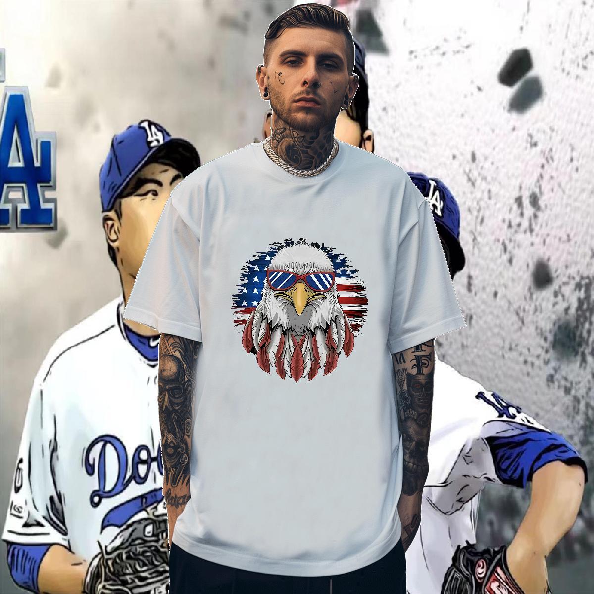 Mens T Shirts 100% Cotton 230g eagle Street Wear Short Sleeve O-Neck Black White Men Tees Stylist Cool Design Tops Tees