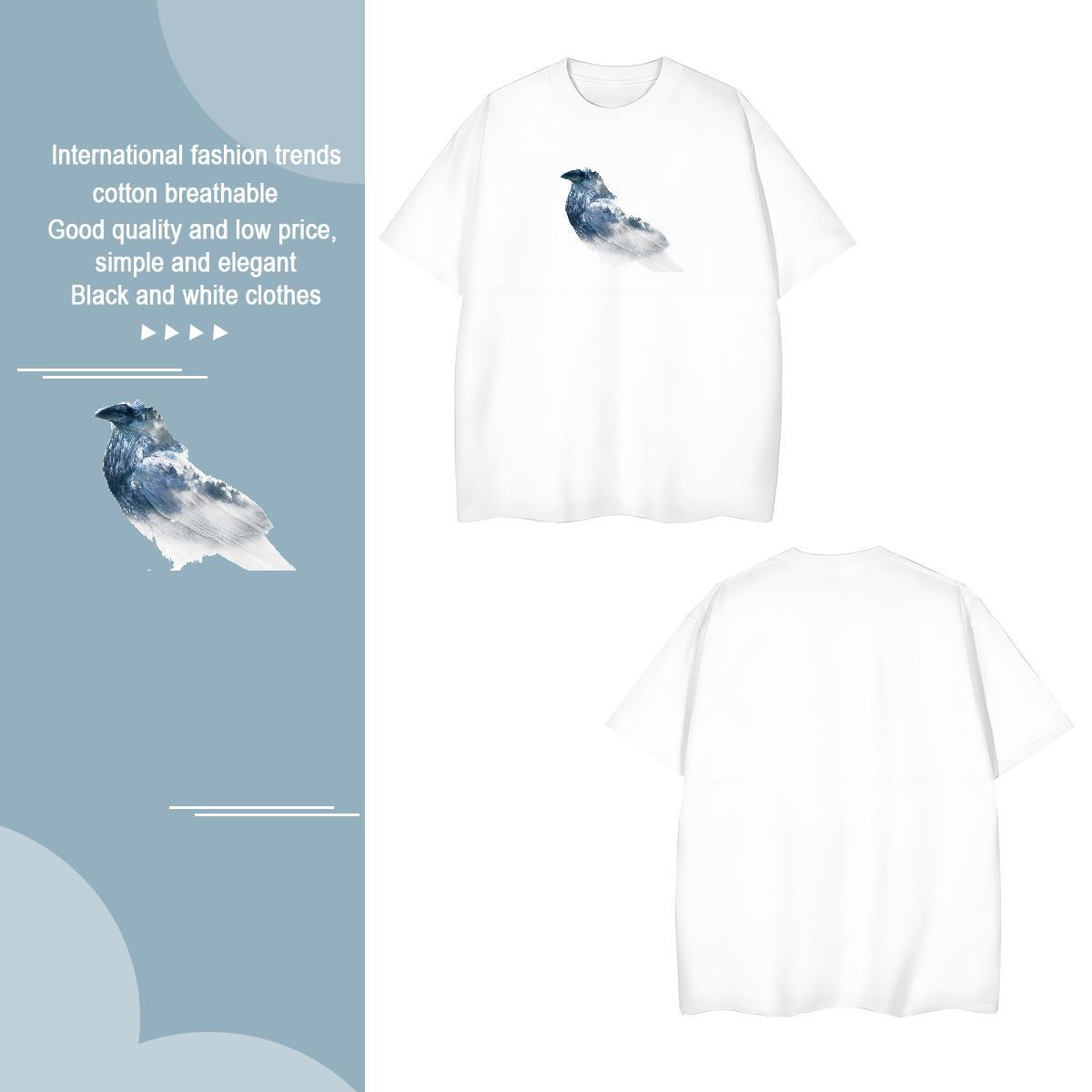 Wholesale Tshirt for Man Woman 230g Pure Cotton bird T-Shirts Daily Wear Breathable Crew Neck Black White Casual New Polos